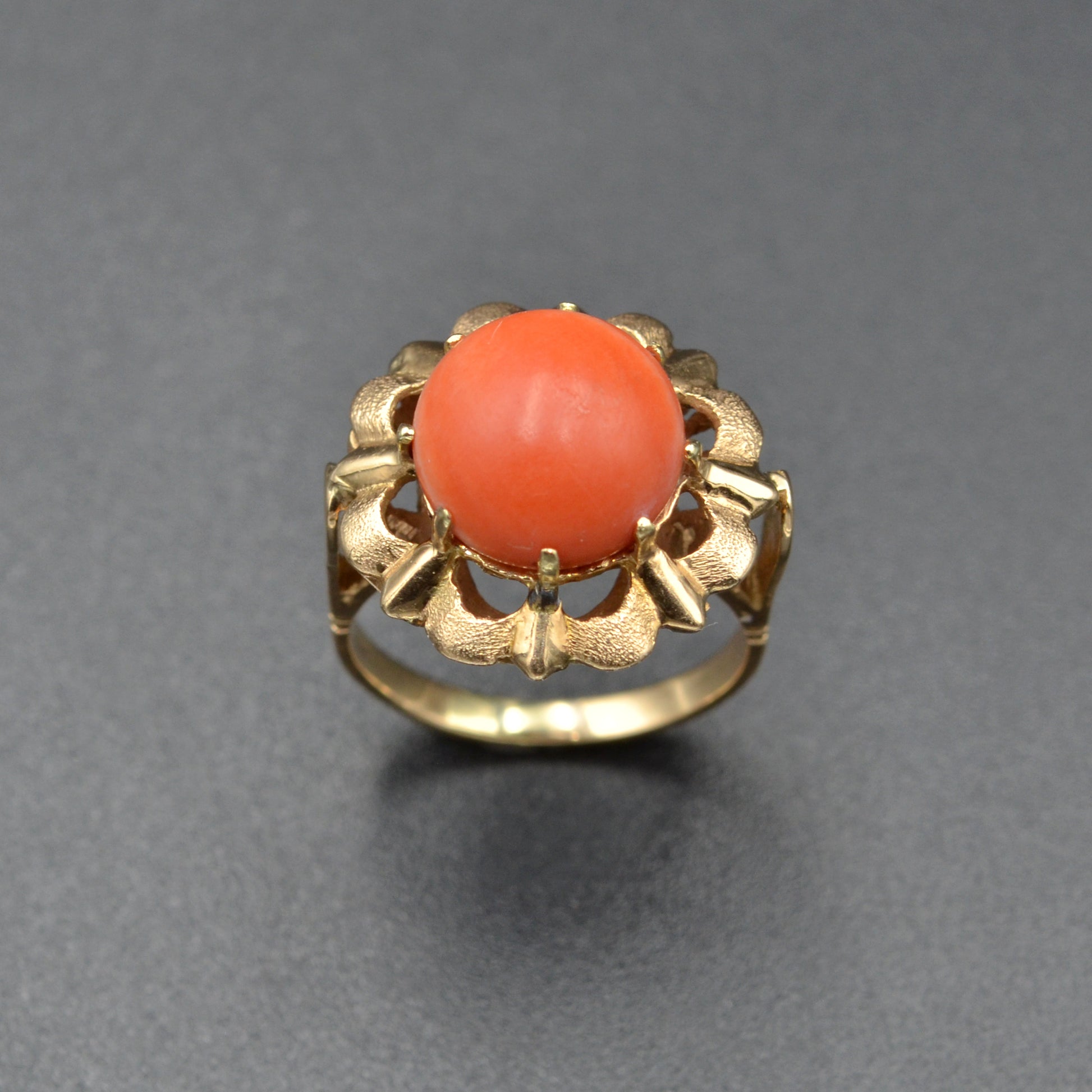 Vintage 1960s Pink Coral and 14k Gold Cocktail Ring