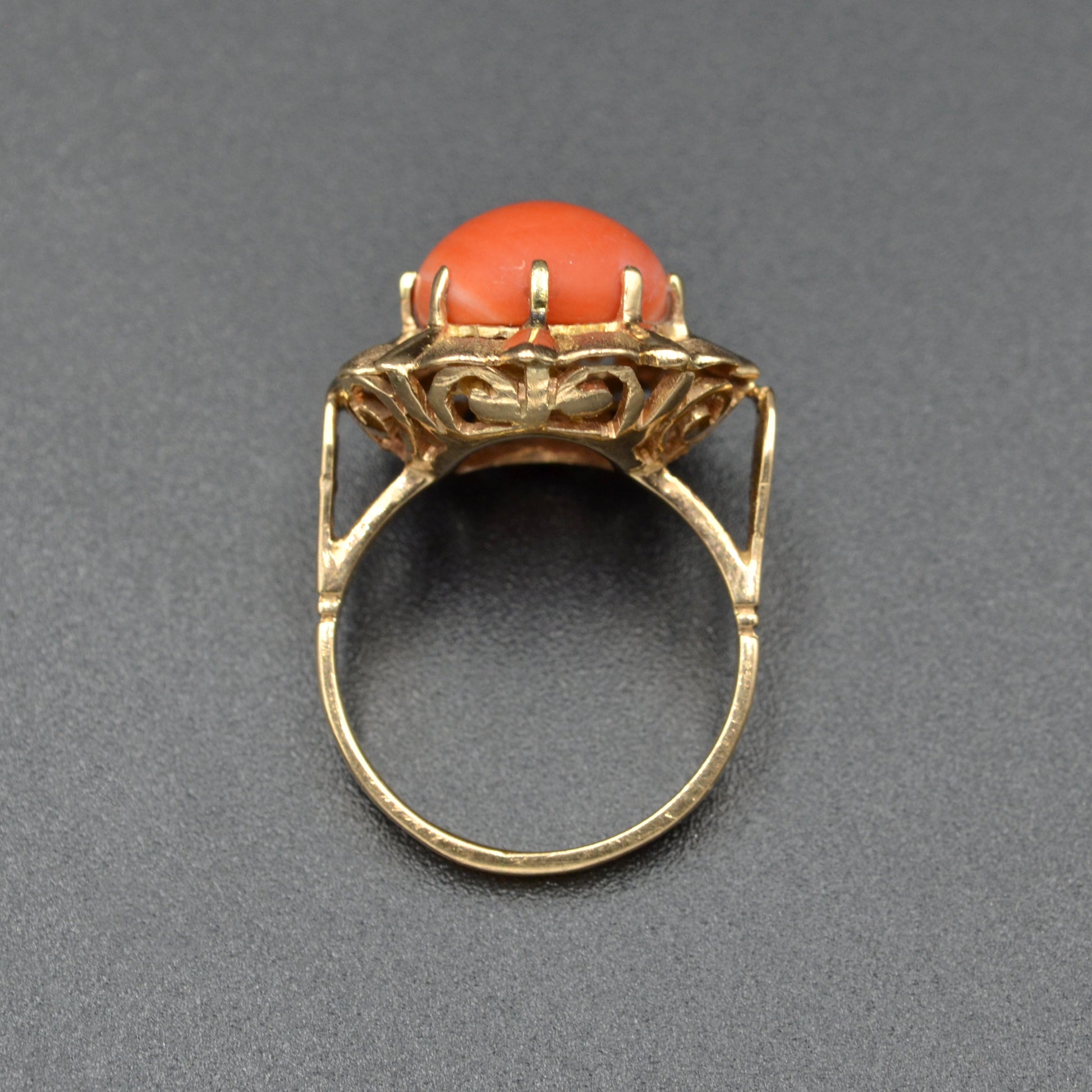 Vintage 1960s Pink Coral and 14k Gold Cocktail Ring