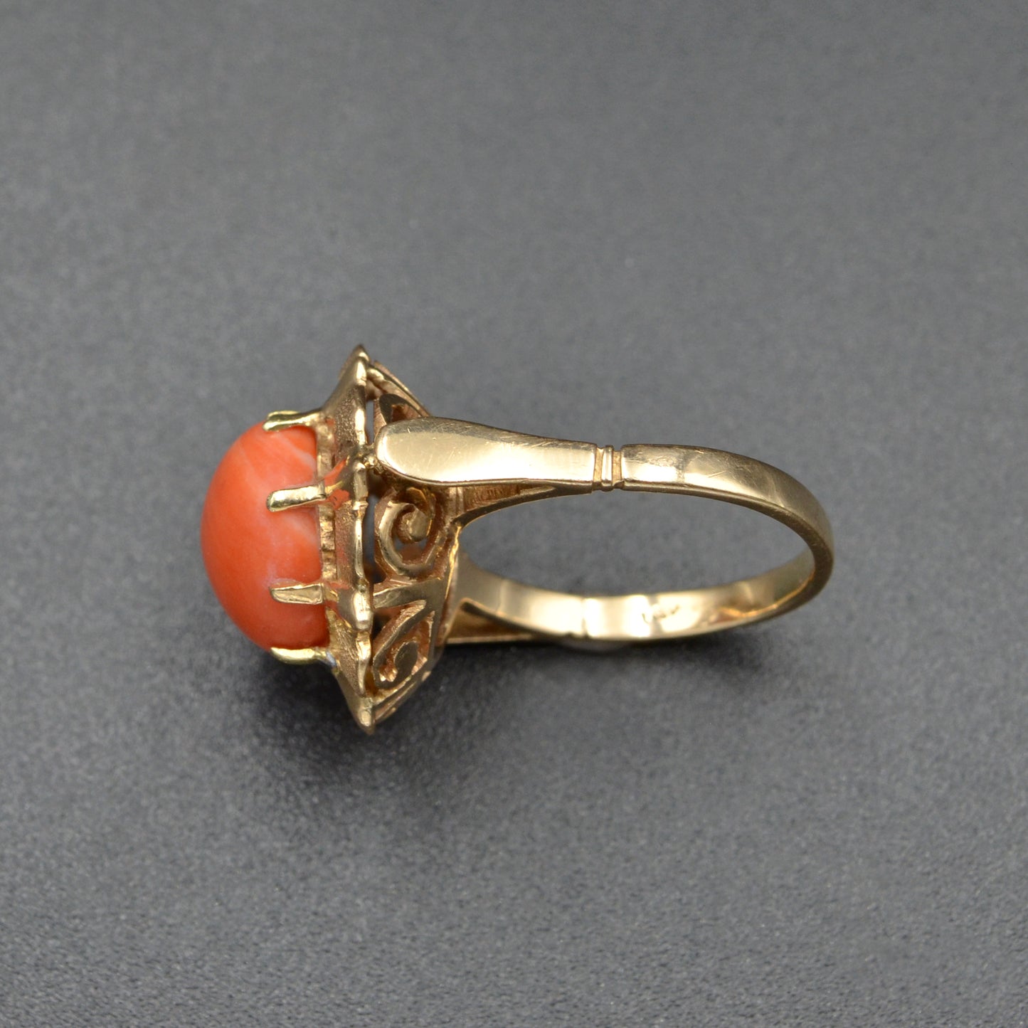 Vintage 1960s Pink Coral and 14k Gold Cocktail Ring