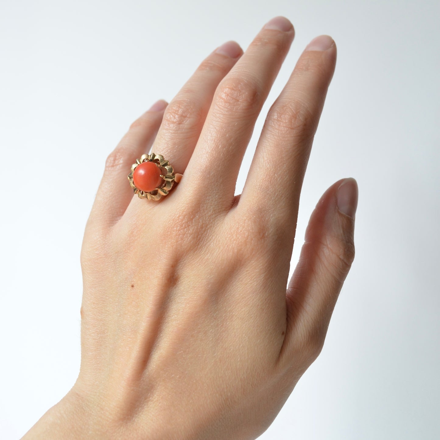 Vintage 1960s Pink Coral and 14k Gold Cocktail Ring