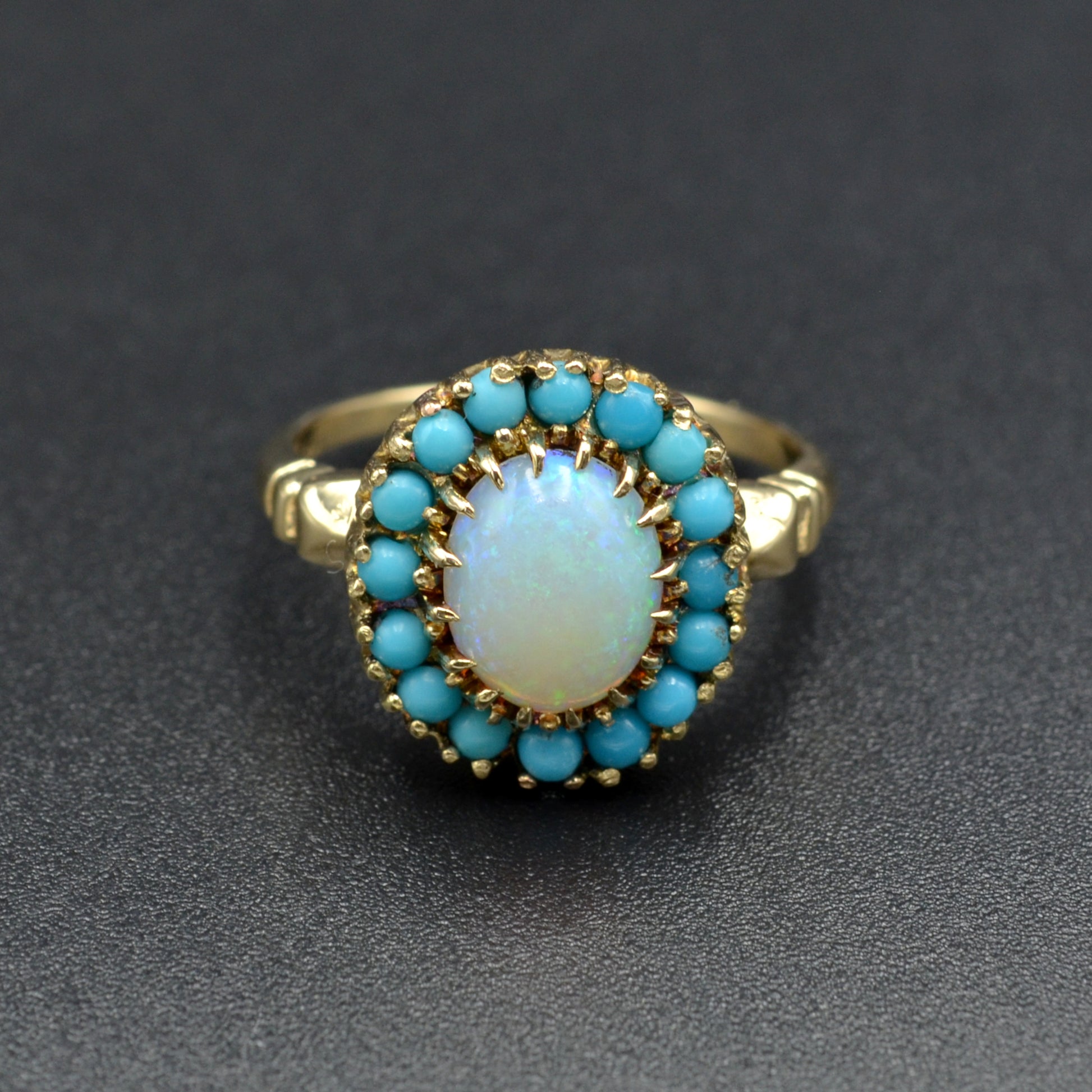Vintage Opal and Turquoise 10k Gold Halo Ring