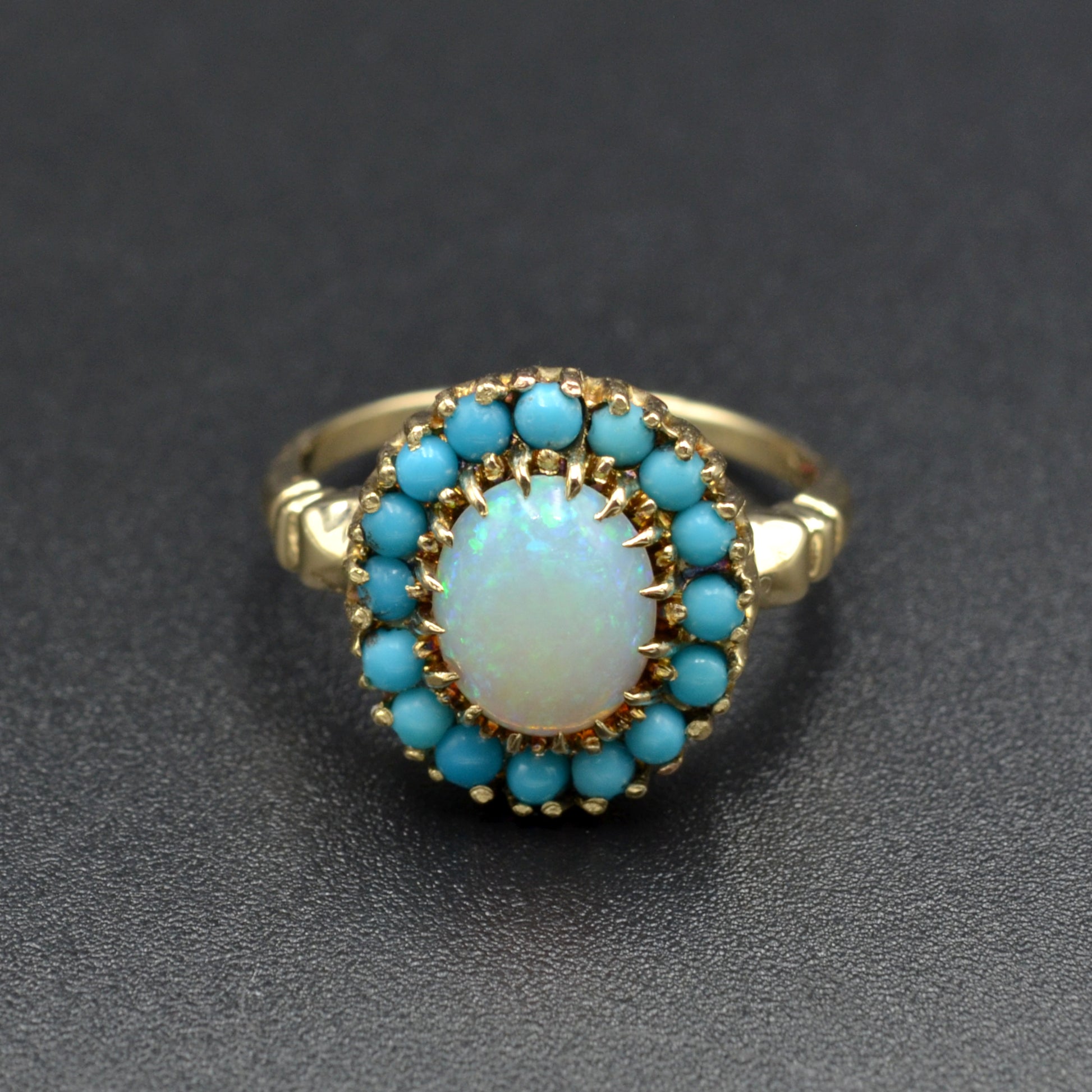 Vintage Opal and Turquoise 10k Gold Halo Ring
