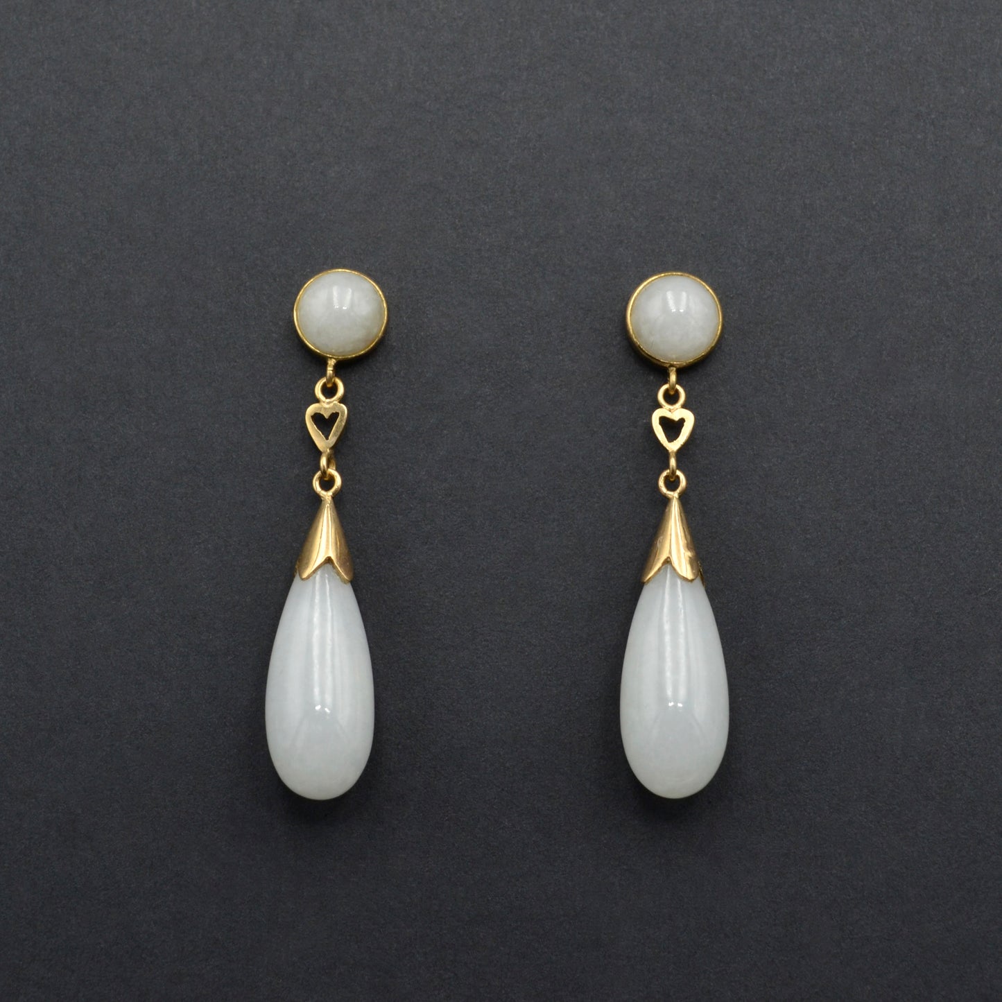 Vintage White Jade and 14k Gold Drop Earrings