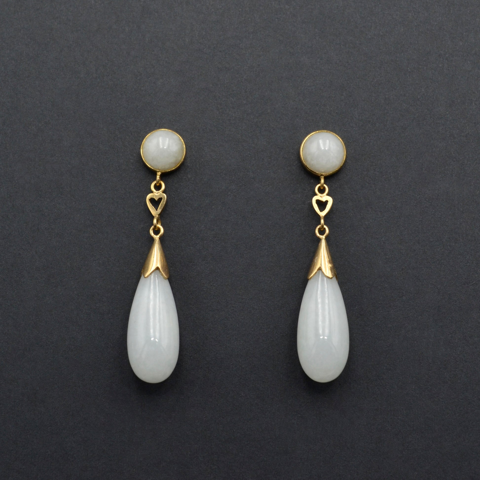 Vintage White Jade and 14k Gold Drop Earrings