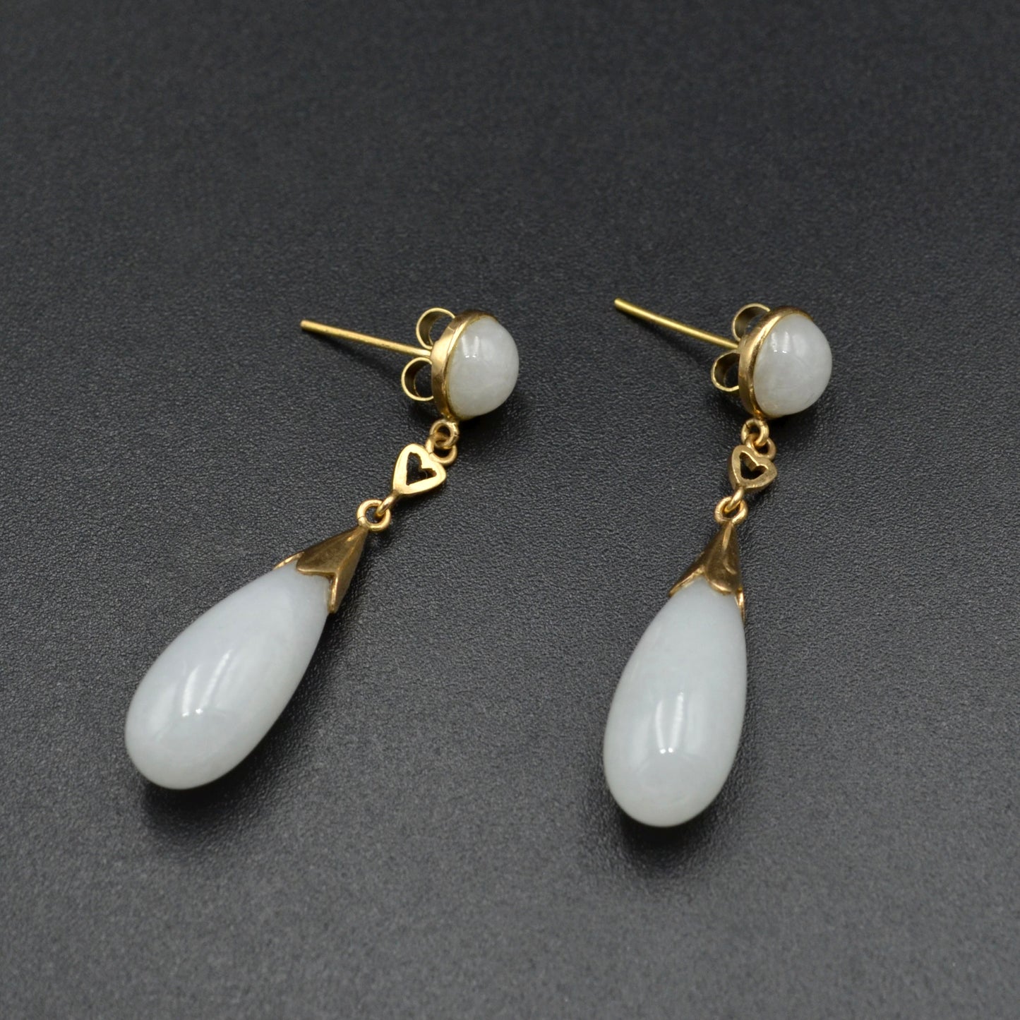 Vintage White Jade and 14k Gold Drop Earrings