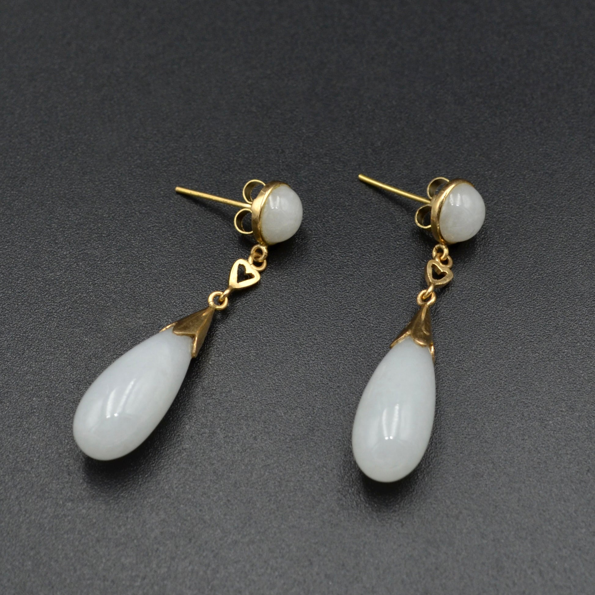 Vintage White Jade and 14k Gold Drop Earrings