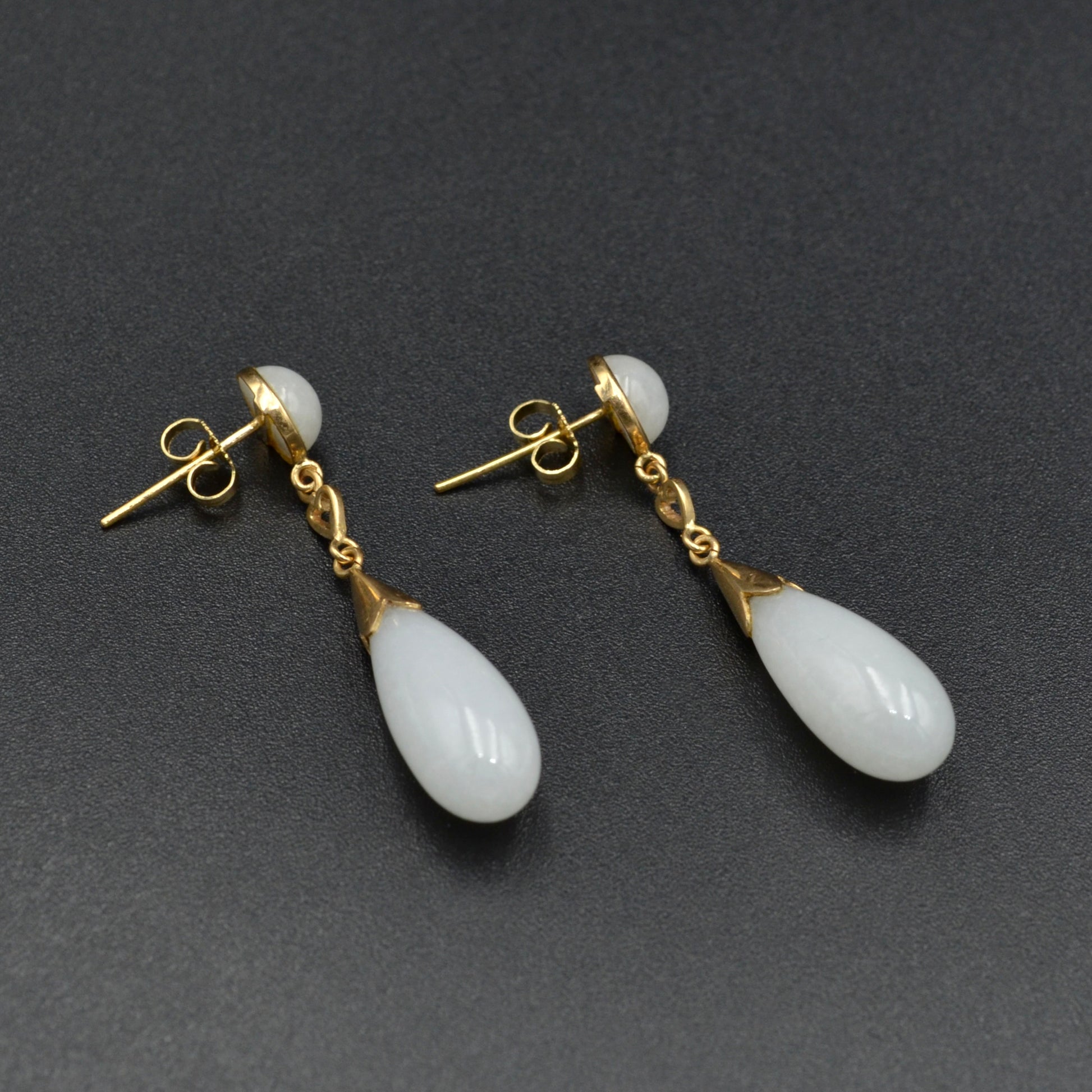 Vintage White Jade and 14k Gold Drop Earrings
