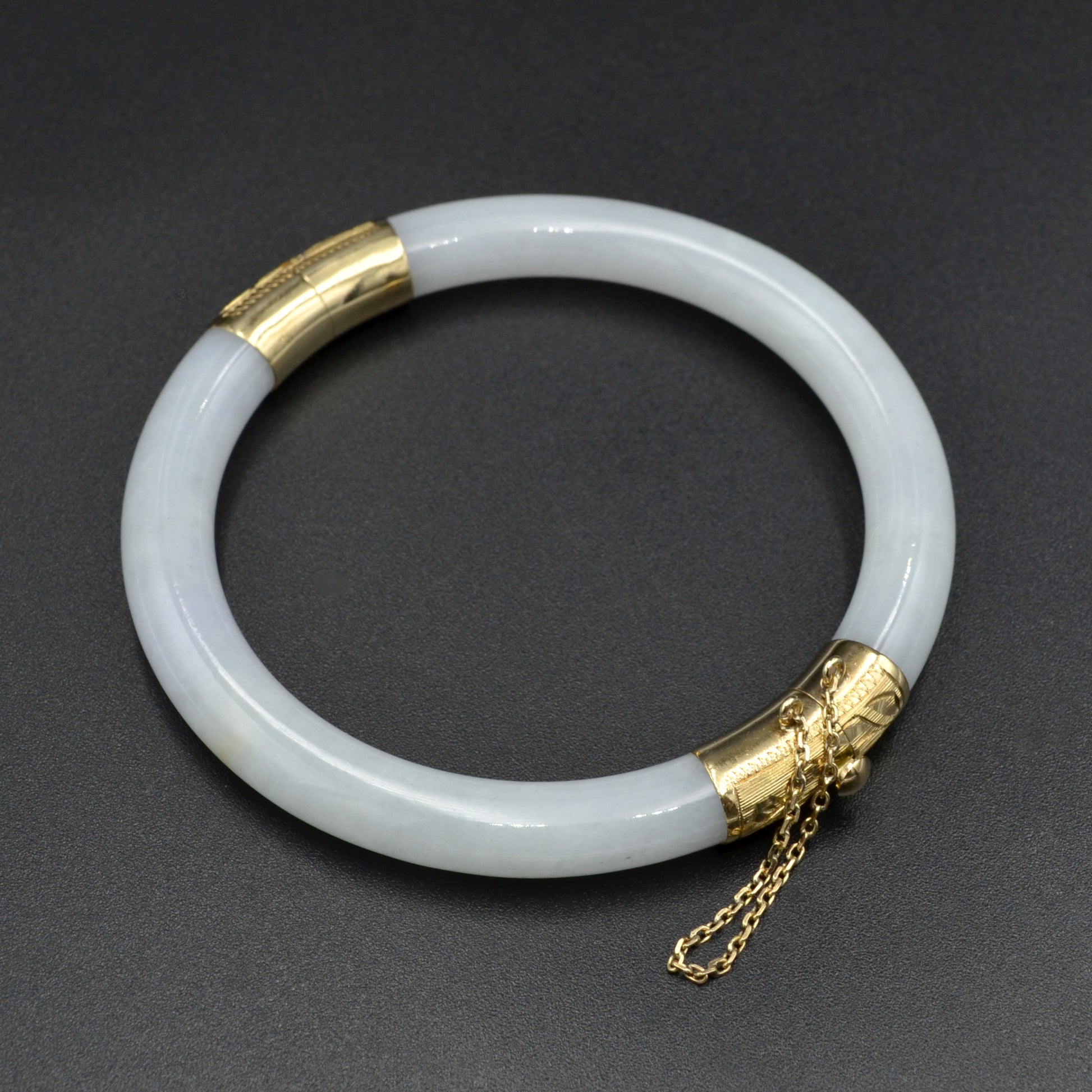 Vintage White Jade and 14k Gold Hinged Bangle Bracelet