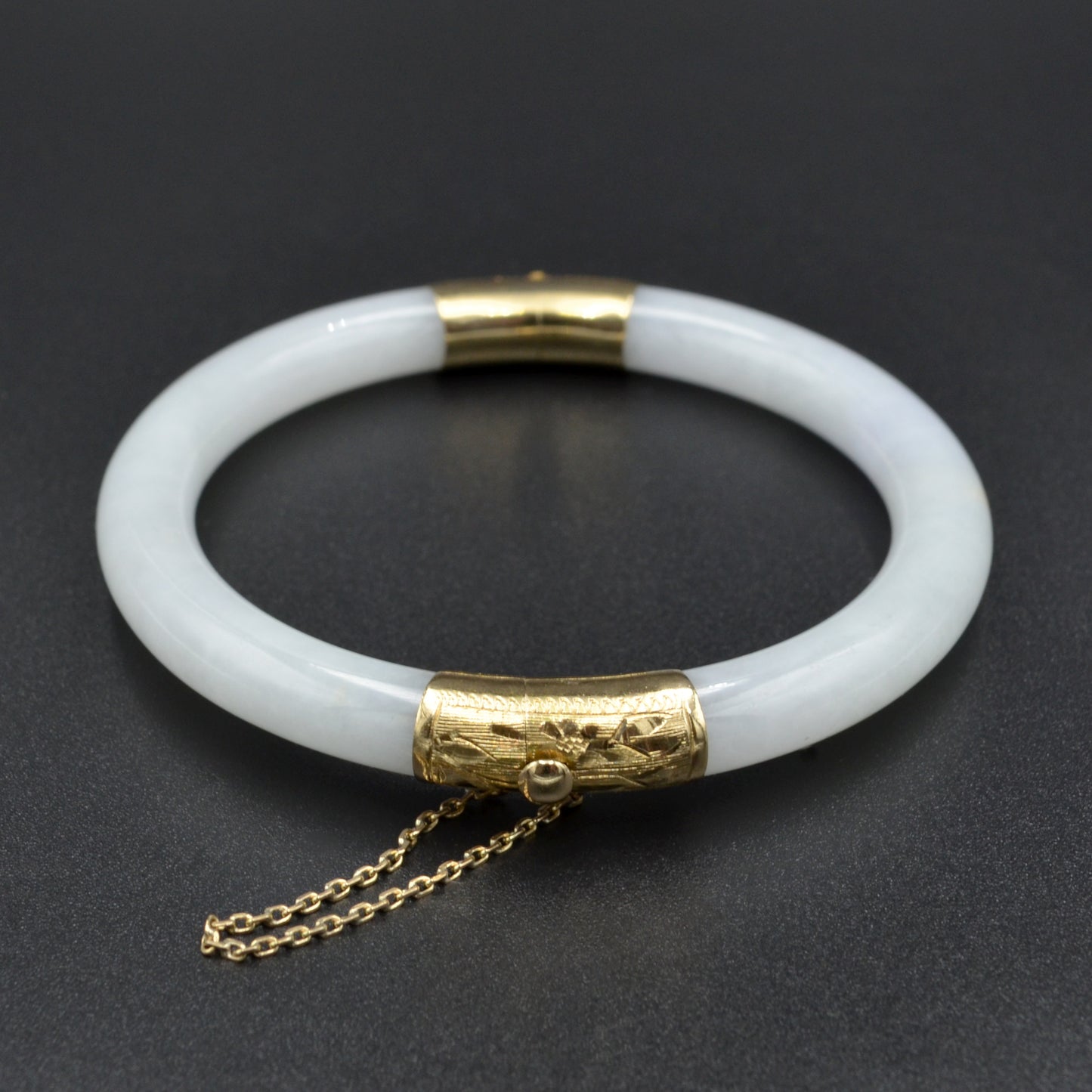 Vintage White Jade and 14k Gold Hinged Bangle Bracelet