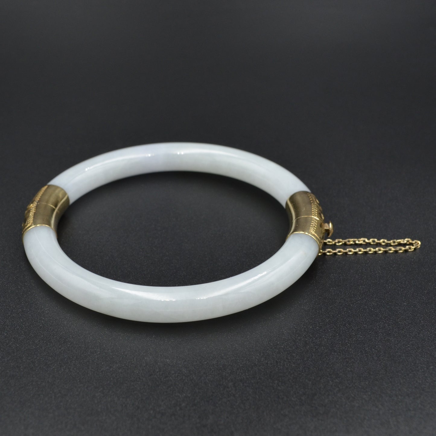 Vintage White Jade and 14k Gold Hinged Bangle Bracelet