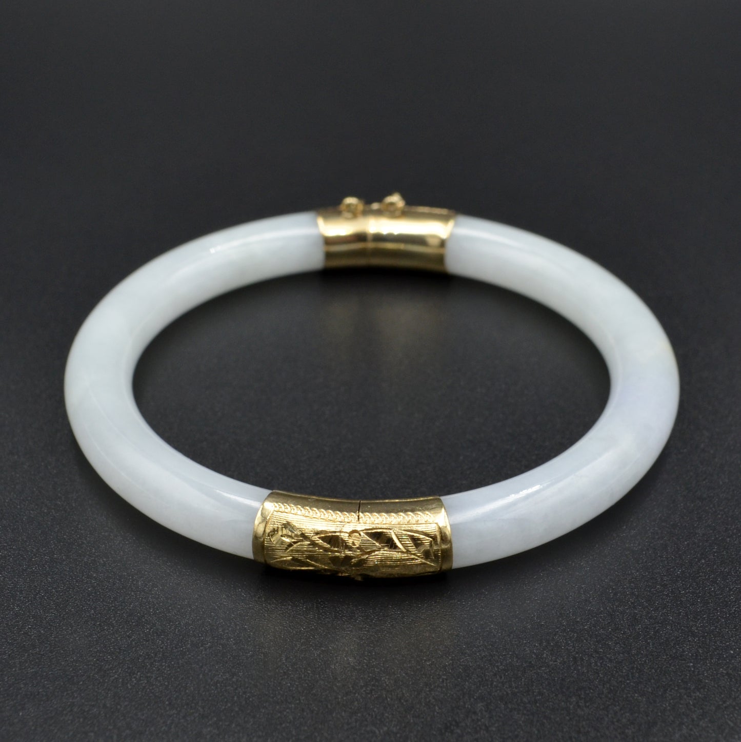 Vintage White Jade and 14k Gold Hinged Bangle Bracelet