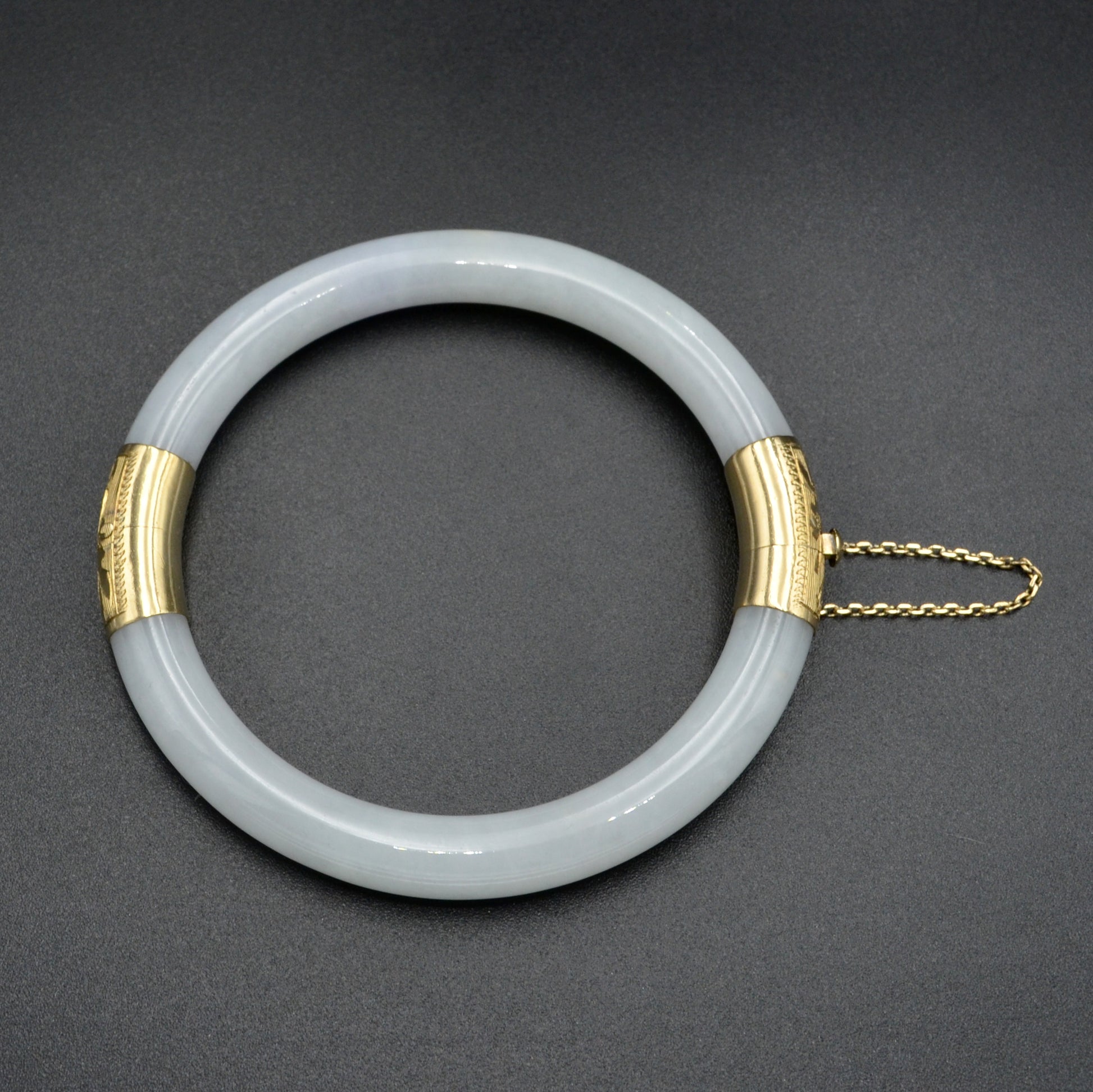 Vintage White Jade and 14k Gold Hinged Bangle Bracelet