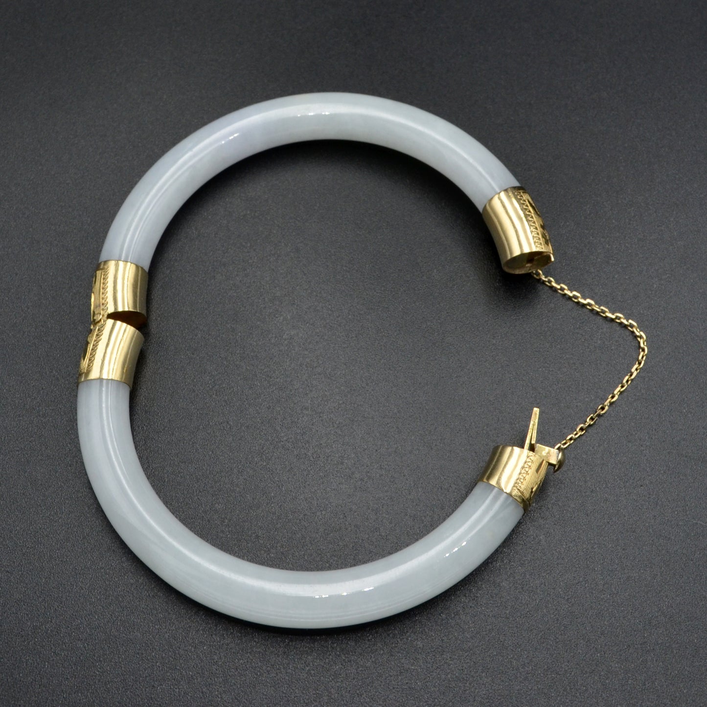 Vintage White Jade and 14k Gold Hinged Bangle Bracelet