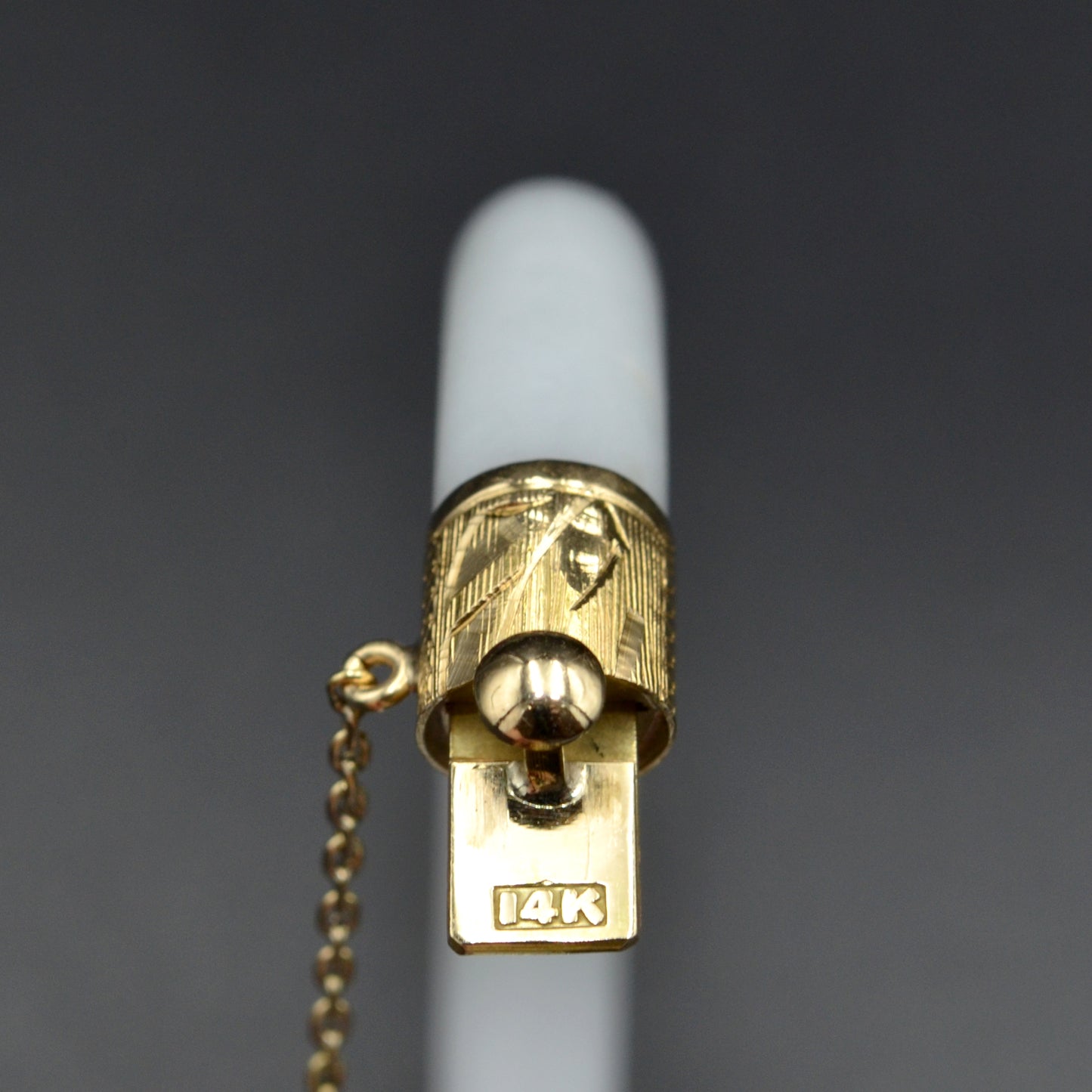 Vintage White Jade and 14k Gold Hinged Bangle Bracelet