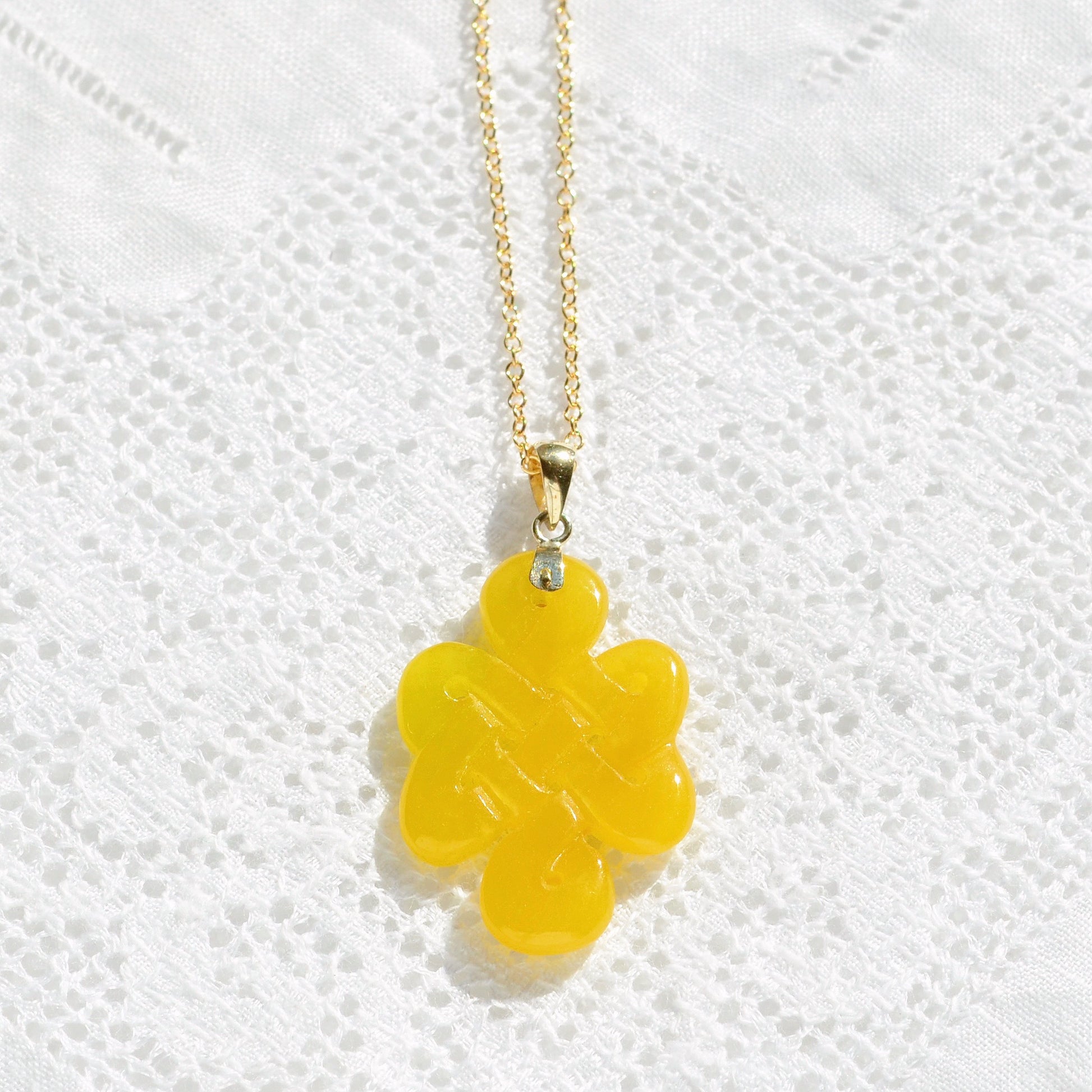 Vintage Yellow Jade Knot and 14k Gold Necklace