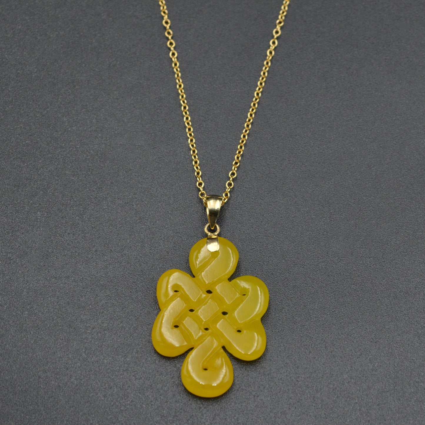 Vintage Yellow Jade Knot and 14k Gold Necklace