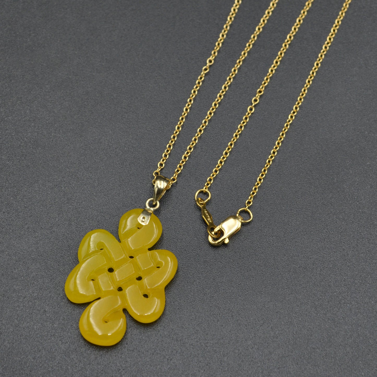 Vintage Yellow Jade Knot and 14k Gold Necklace