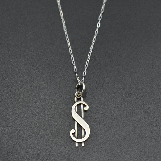 Vintage Sterling Silver $ Dollar Sign Pendant Necklace