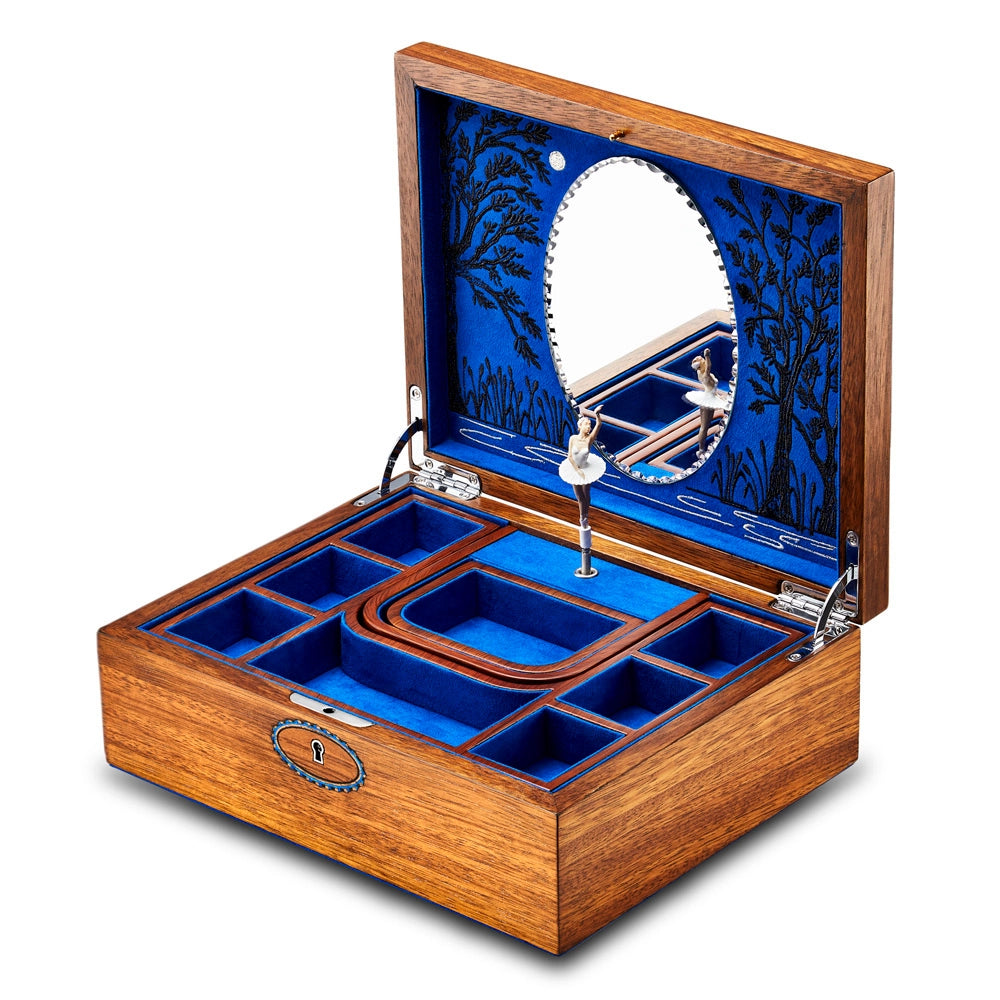 WOLF Ballet Musical Jewelry Box – Swan Lake Walnut Wood