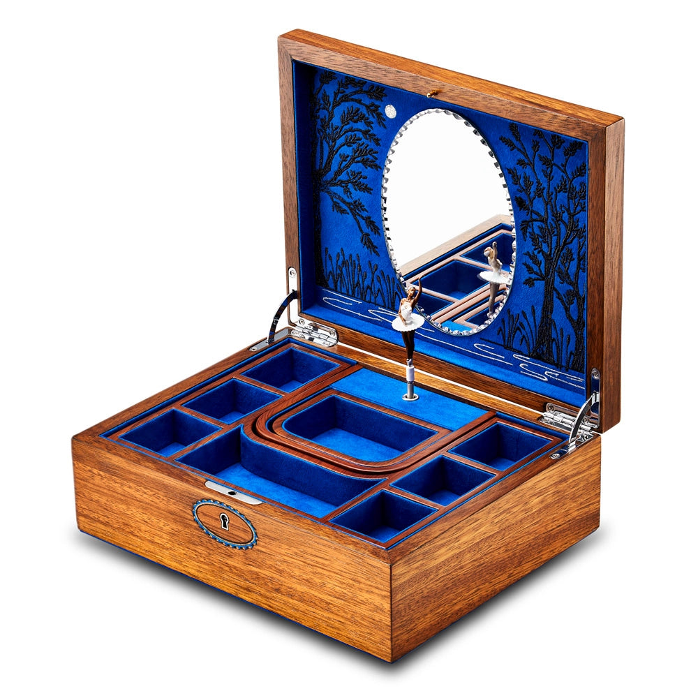 WOLF Ballet Musical Jewelry Box – Swan Lake Walnut Wood