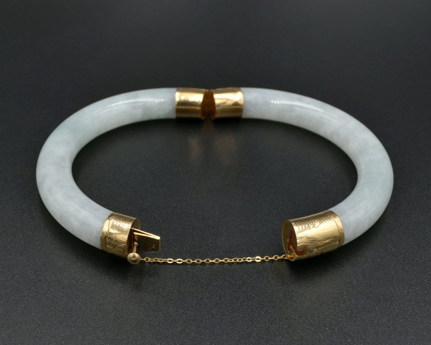 Jade and Gold Hinged Bangle Bracelet