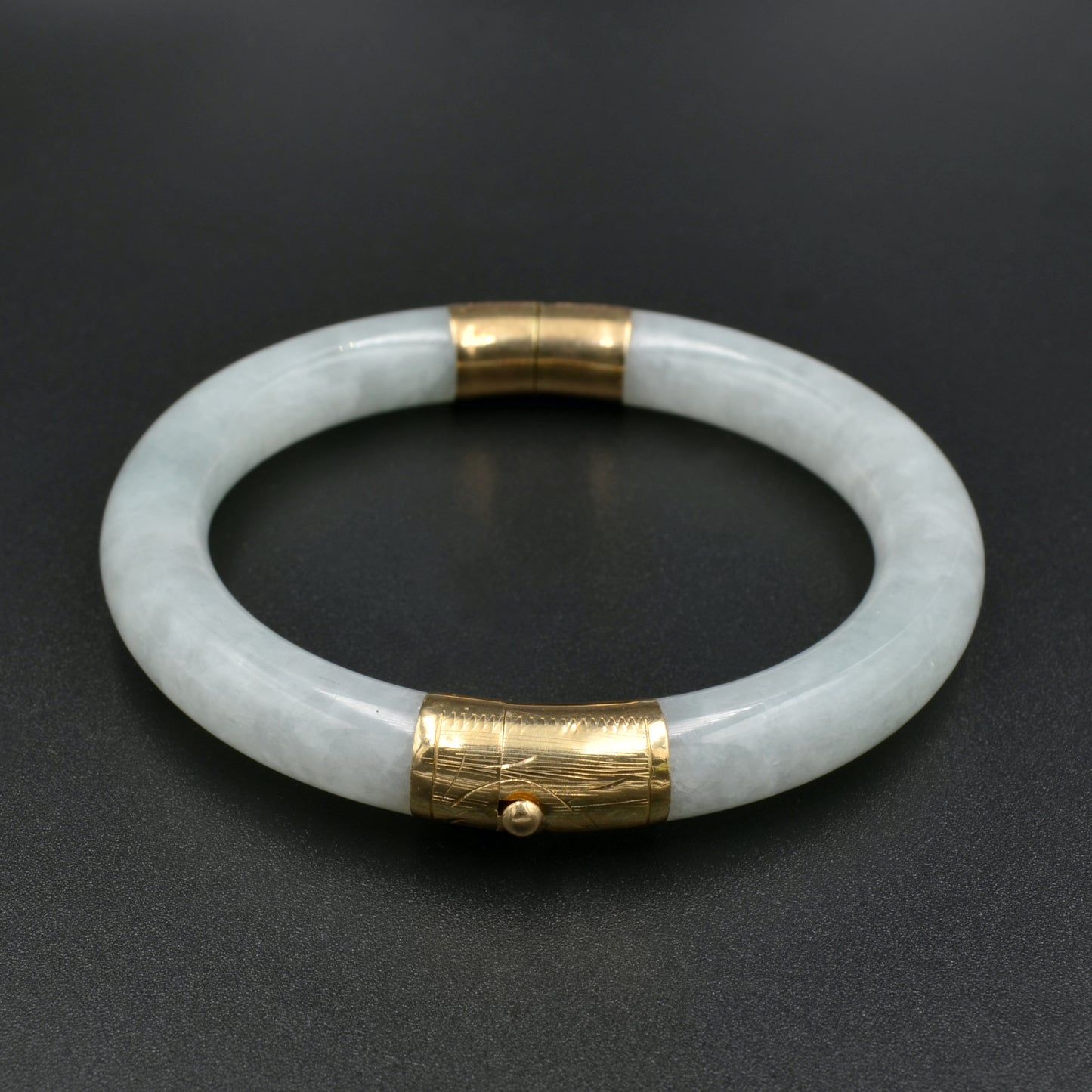 Jade and Gold Hinged Bangle Bracelet
