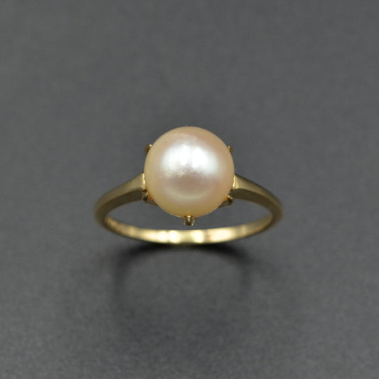 Vintage 14k Cream Colored Pearl Solitaire Ring