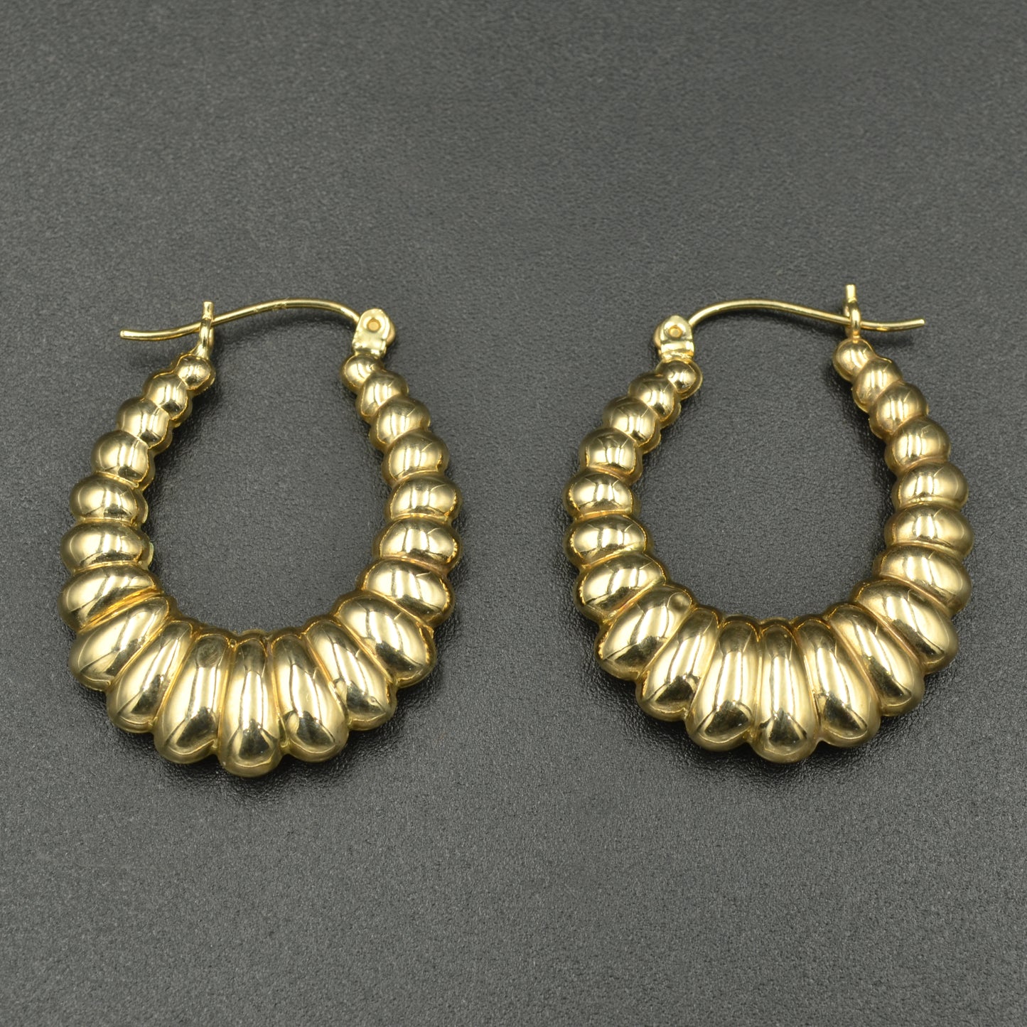 Vintage 14k Gold Statement Shrimp Puffy Hoop Earrings