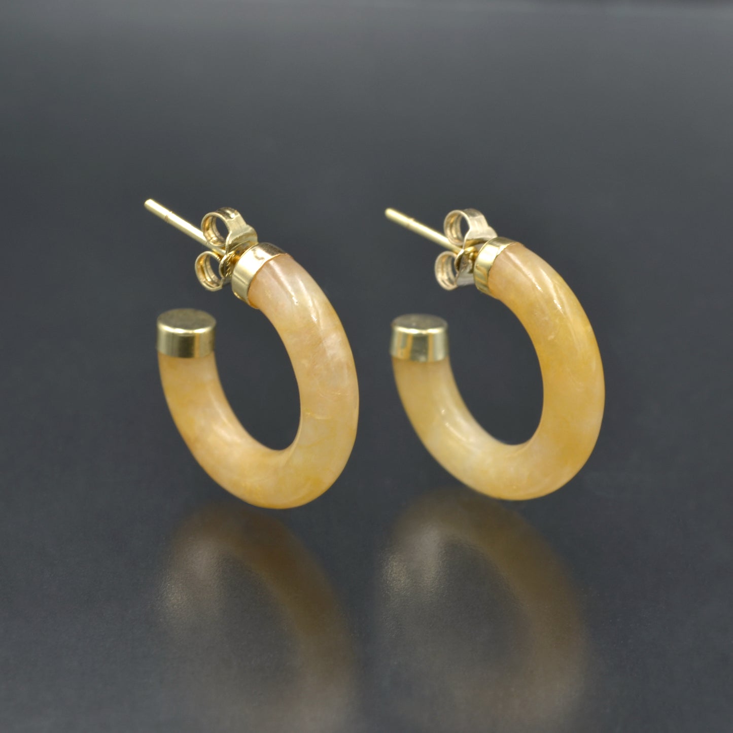 Yellow Jade and Gold Hoop Earrings