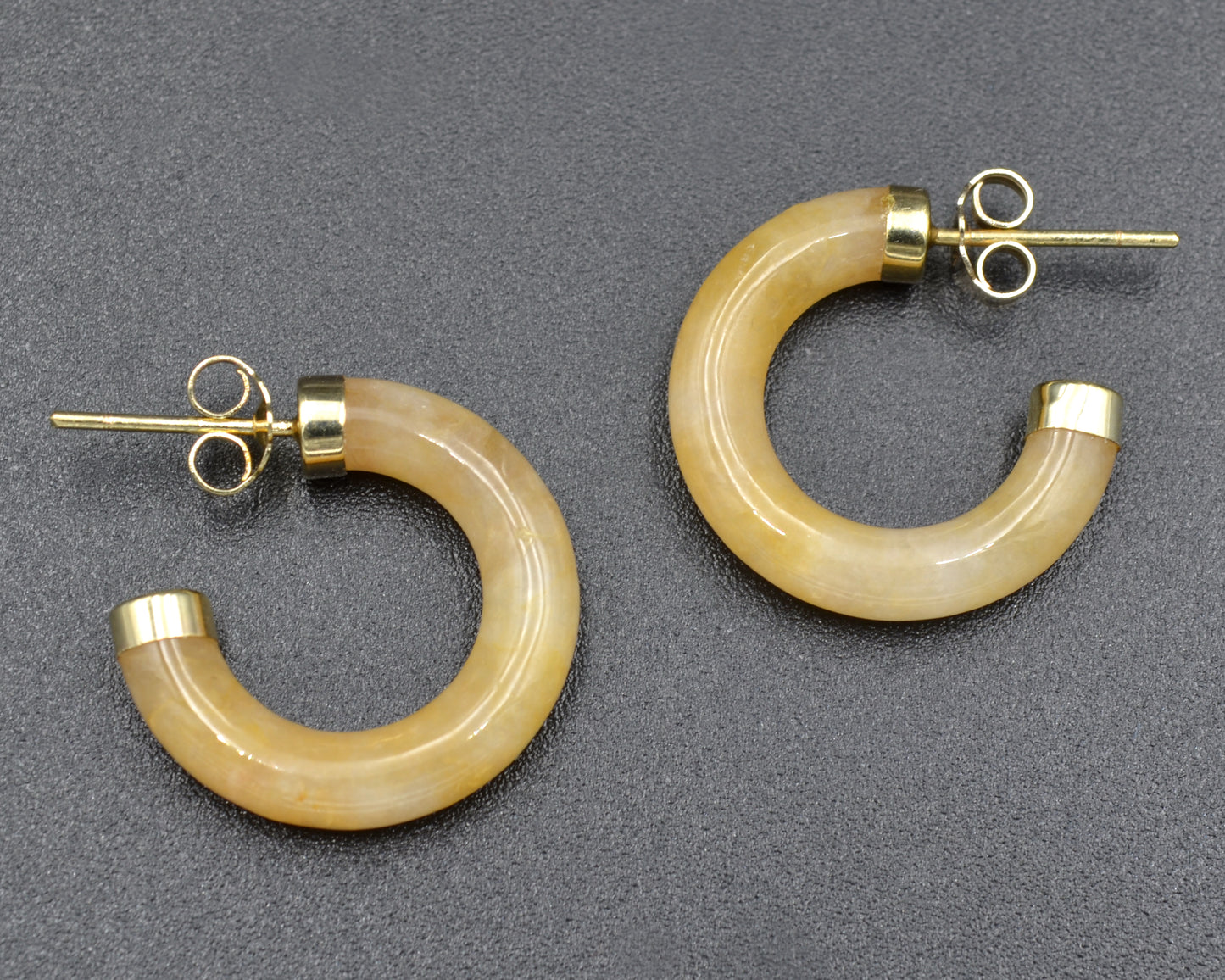 Yellow Jade and Gold Hoop Earrings