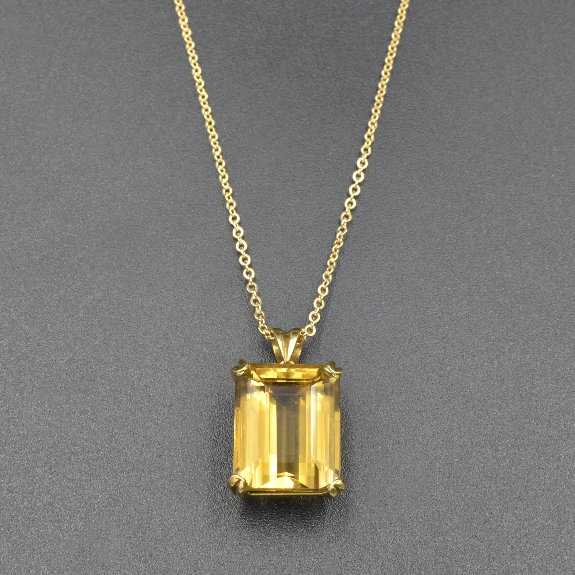 Vintage Emerald Cut Citrine and 18k Gold Pendant Necklace