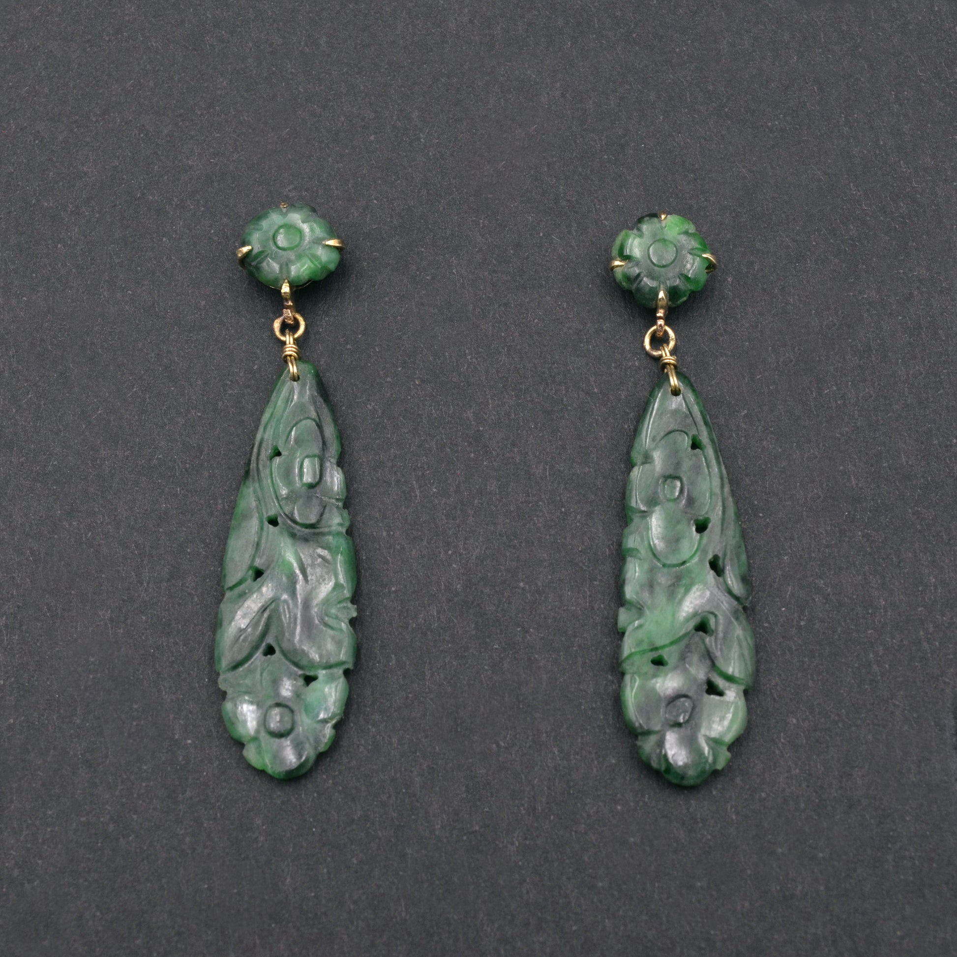 Art Deco 14k Gold Chinese Carved Jade Antique Earrings – Marika Gems