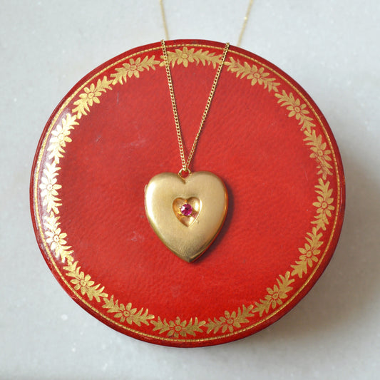 Marika Gems Antique Ruby and 14k Gold Heart Locket