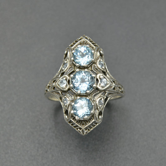 Aquamarine and Silver Filigree Ring