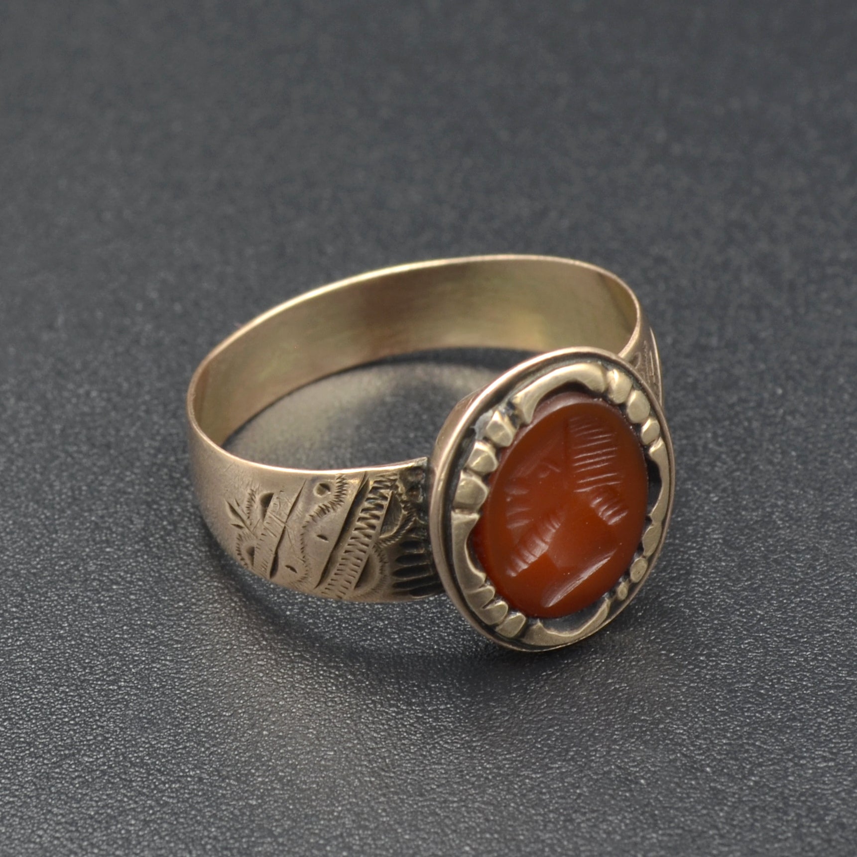 Arts & Crafts Carved Carnelian and Pearl Ring in 14K Yellow Gold – Aston  Estate Jewelry