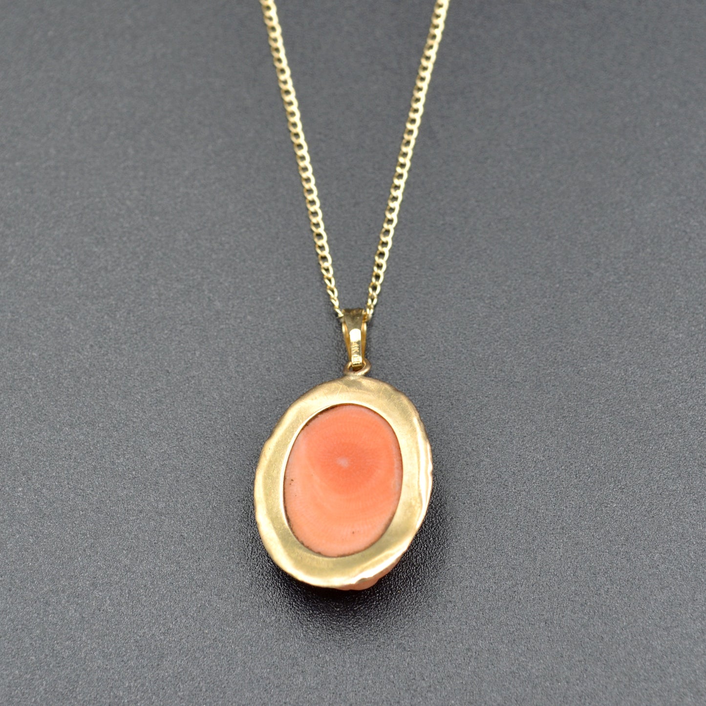 Antique Carved Coral Cameo and 14k Gold Necklace 