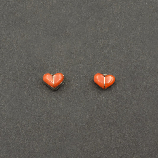 Coral and Silver Heart Earrings
