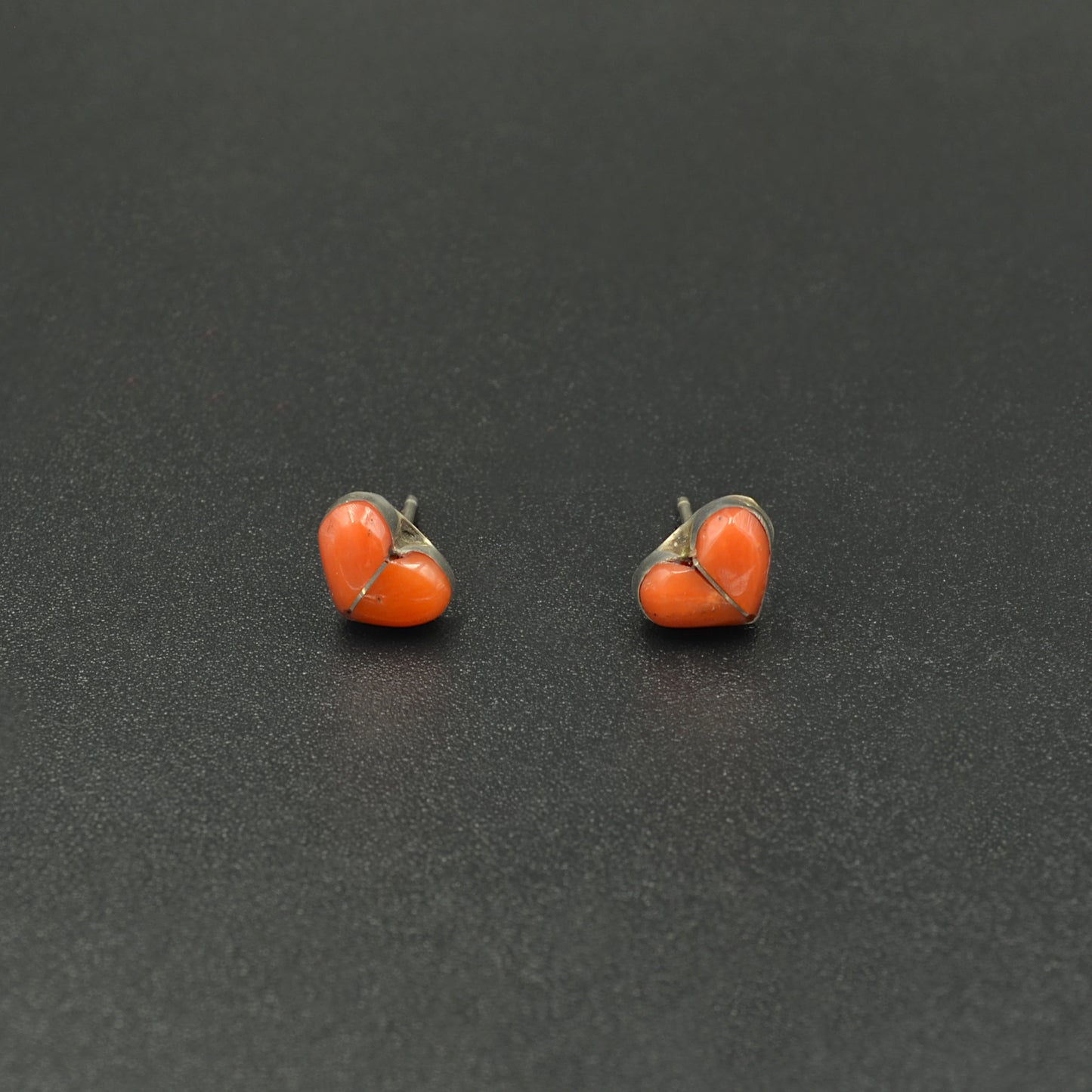 Coral and Silver Heart Earrings