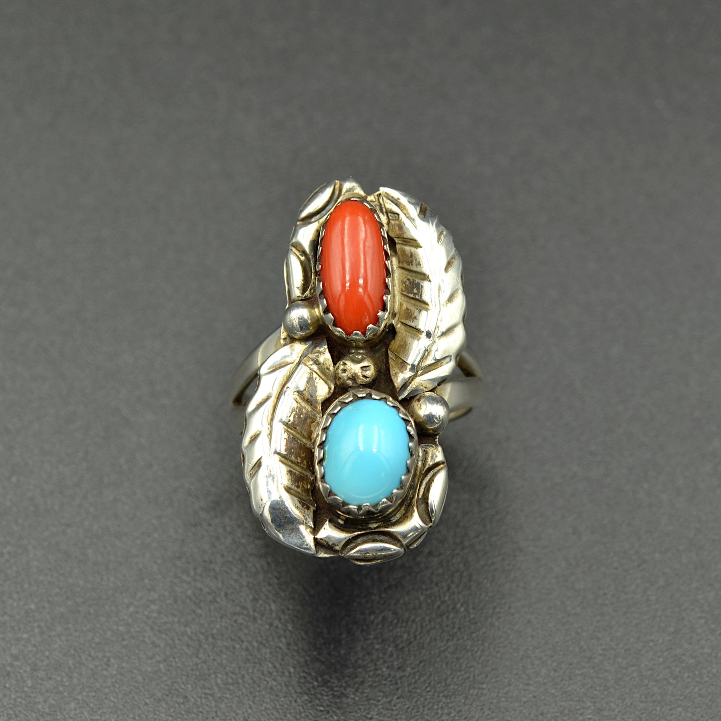 Coral, Turquoise and Silver Ring