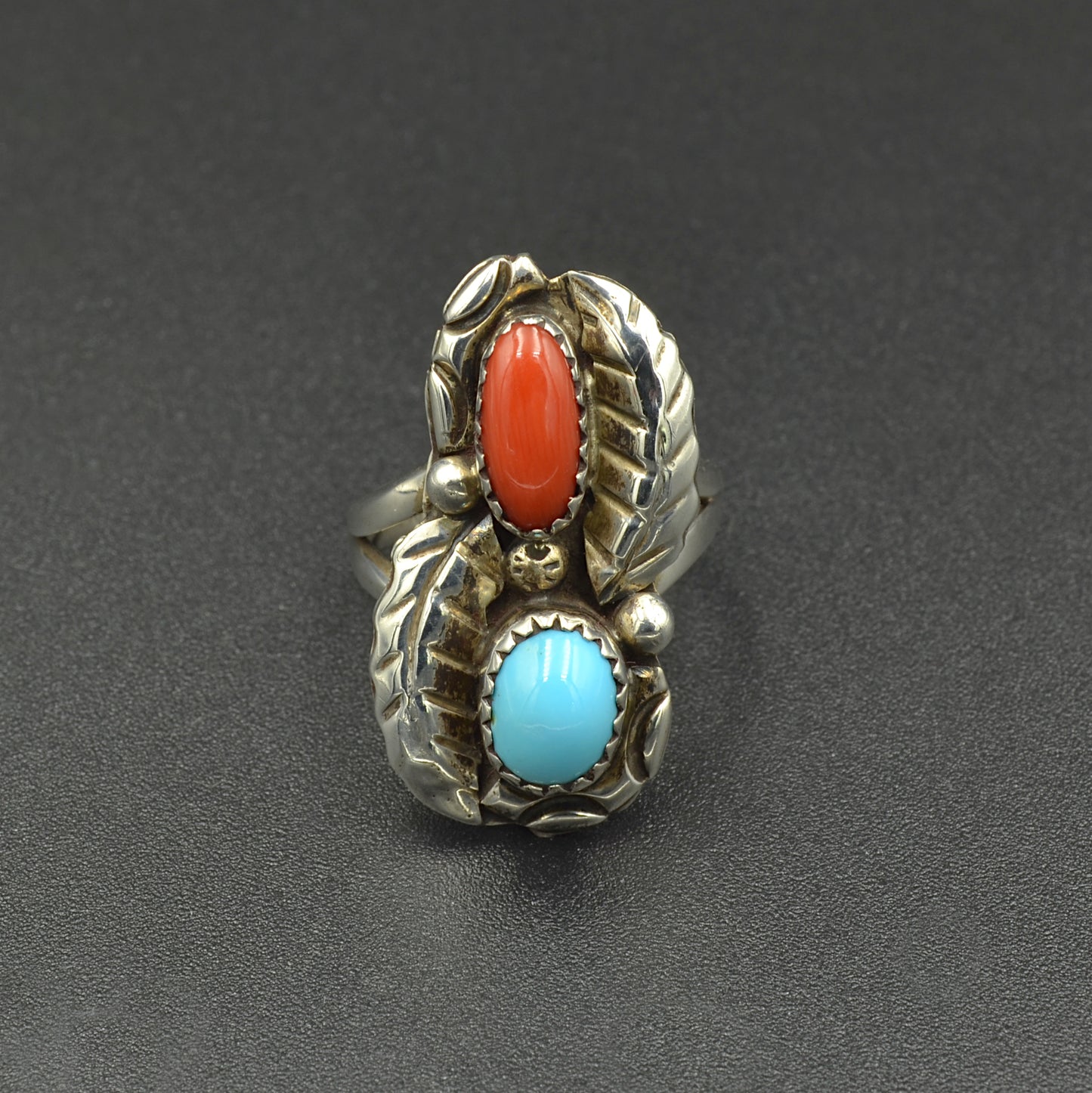 Coral, Turquoise and Silver Ring