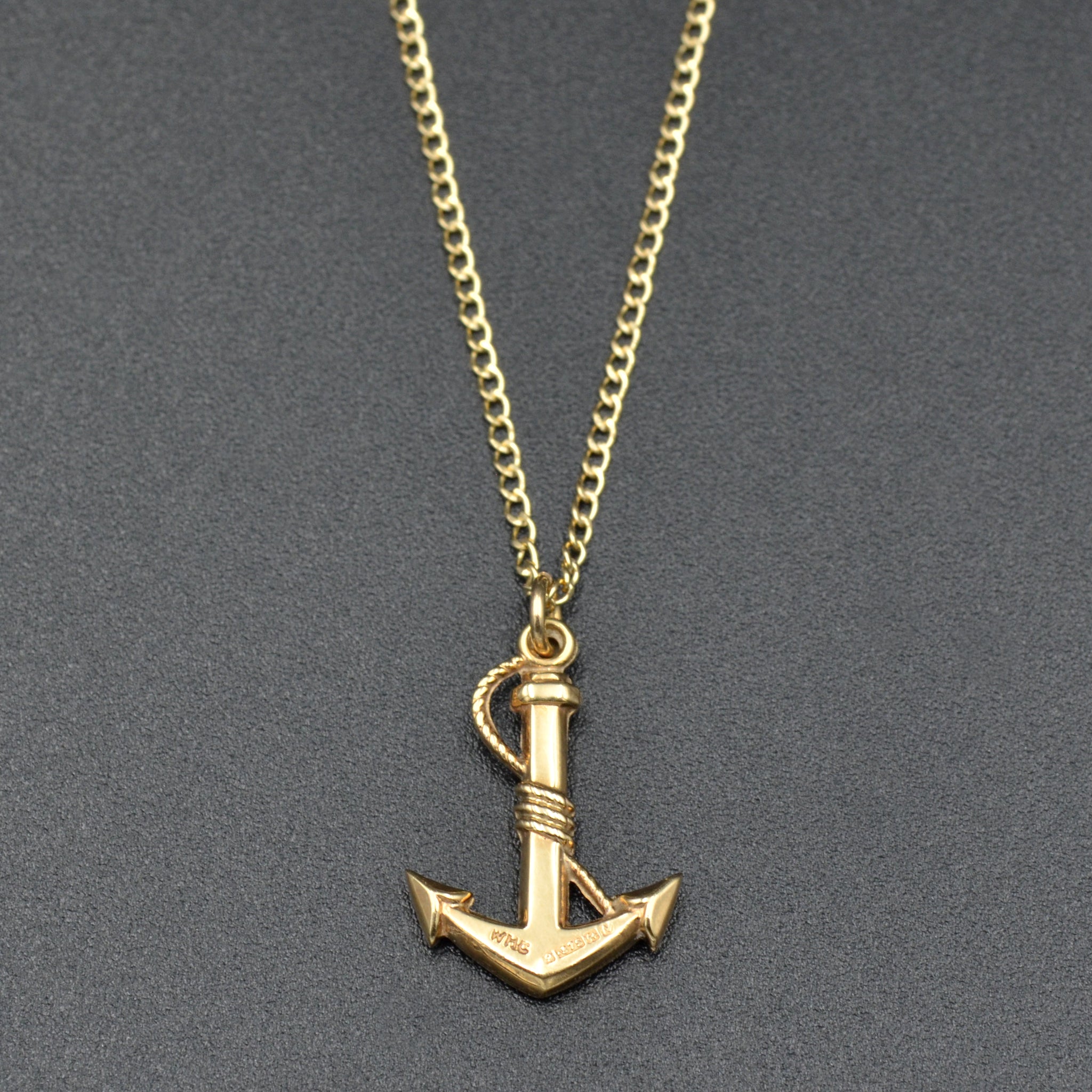 Yellow Gold Anchor Nautical Pendant Necklace