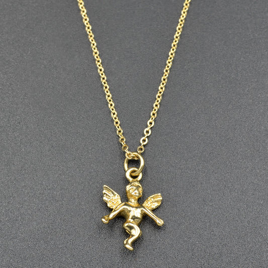 Vintage 10k Gold Cherub Angel Necklace