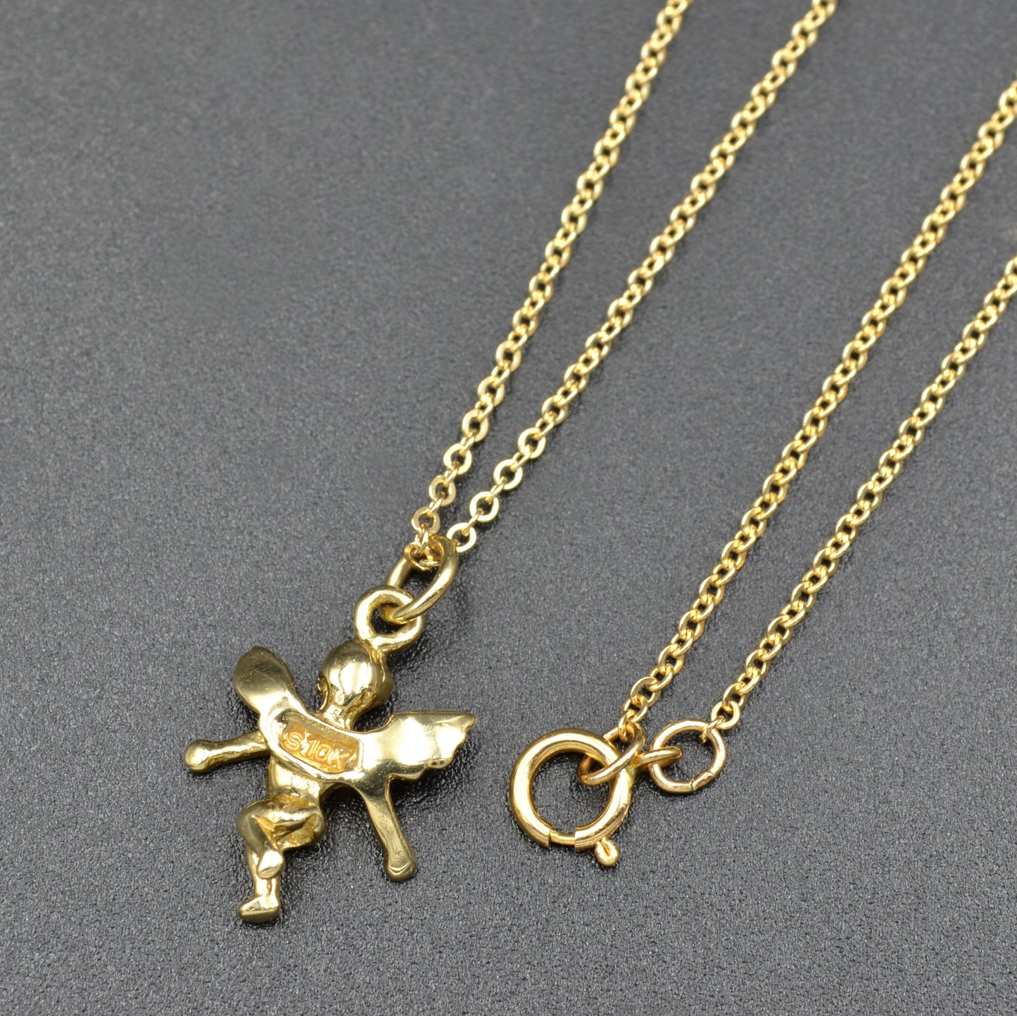 Vintage 10k Gold Cherub Angel Necklace