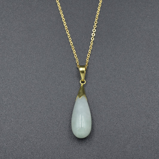 Vintage Green Jade and 14k Gold Drop Necklace