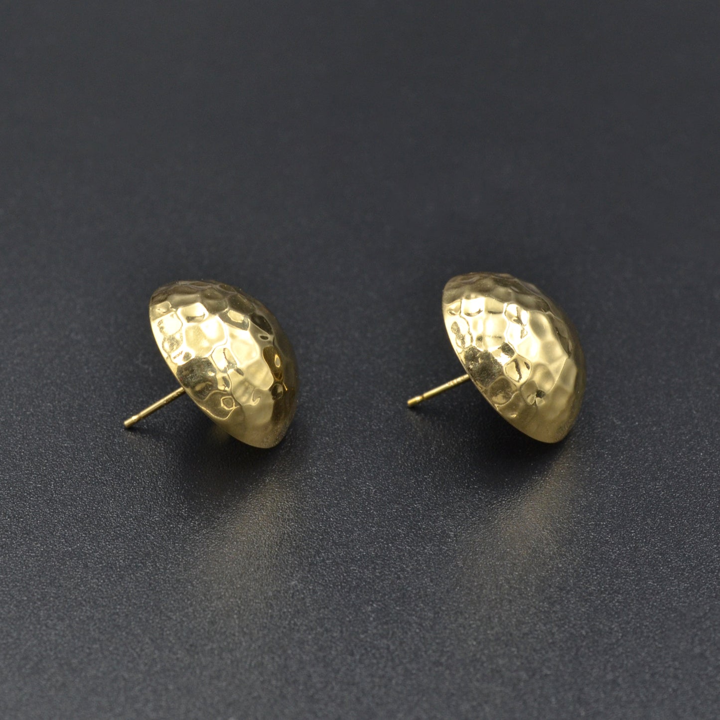 Vintage Hammered 14k Gold Half Dome Post Earrings