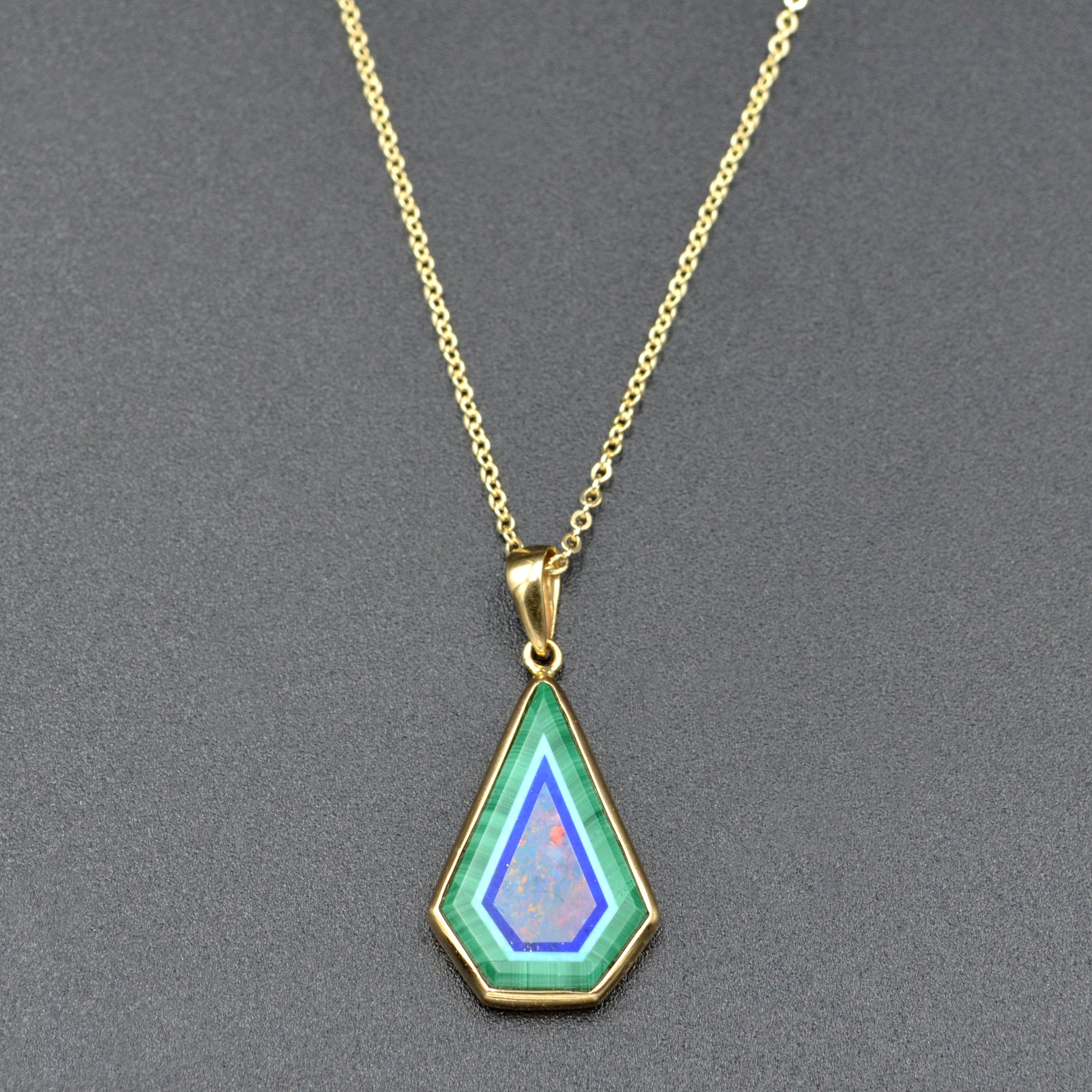 Opal, Lapis Lazuli, Turquoise and Malachite 14k Intarsia Necklace