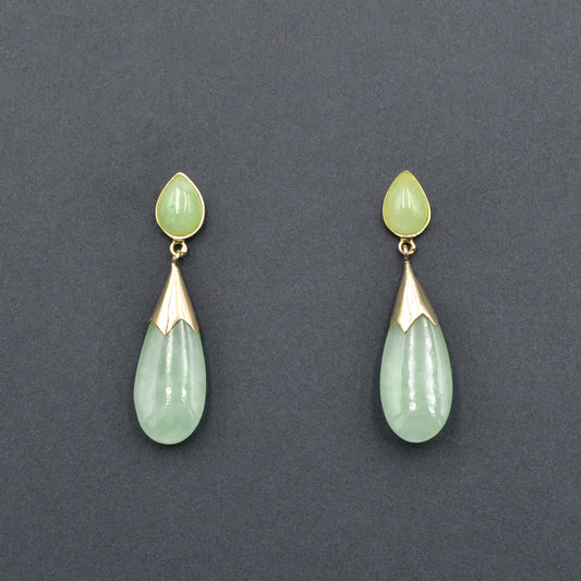 Vintage Jadeite Jade and 14k Gold Drop Earrings
