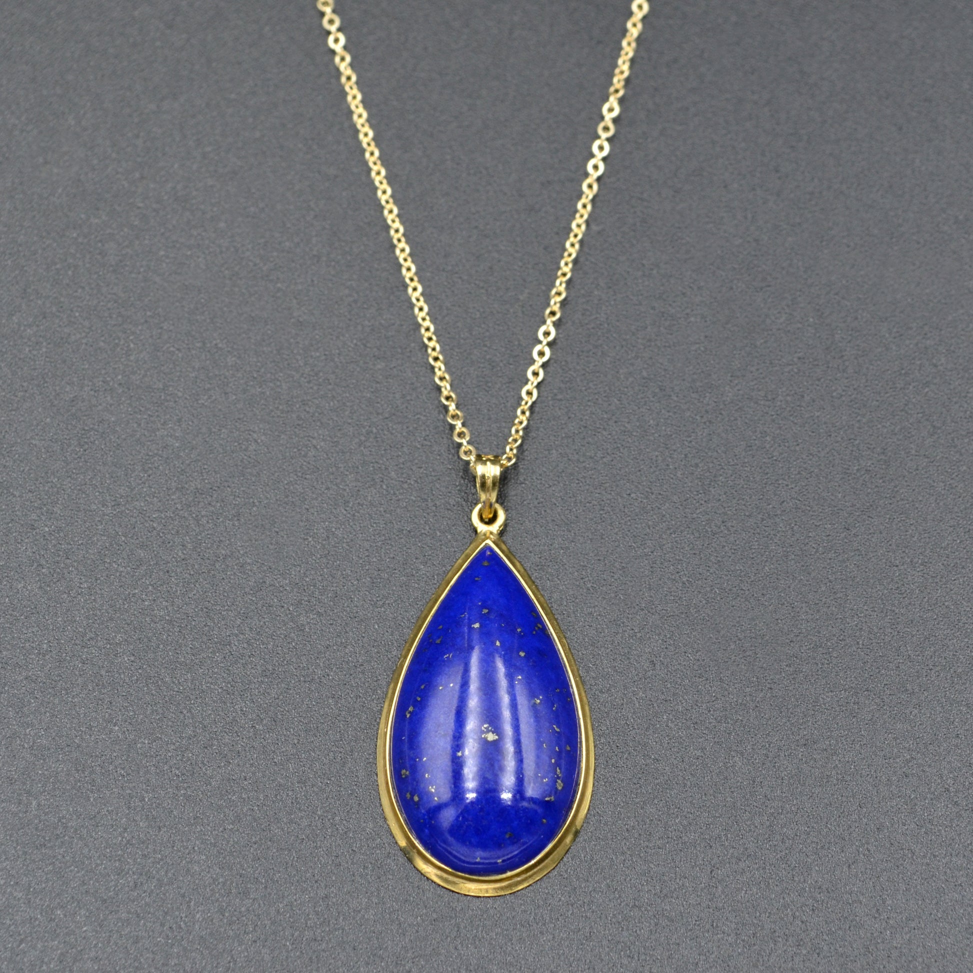 Vintage Teardrop Lapis Lazuli and 14k Gold Pendant Necklace