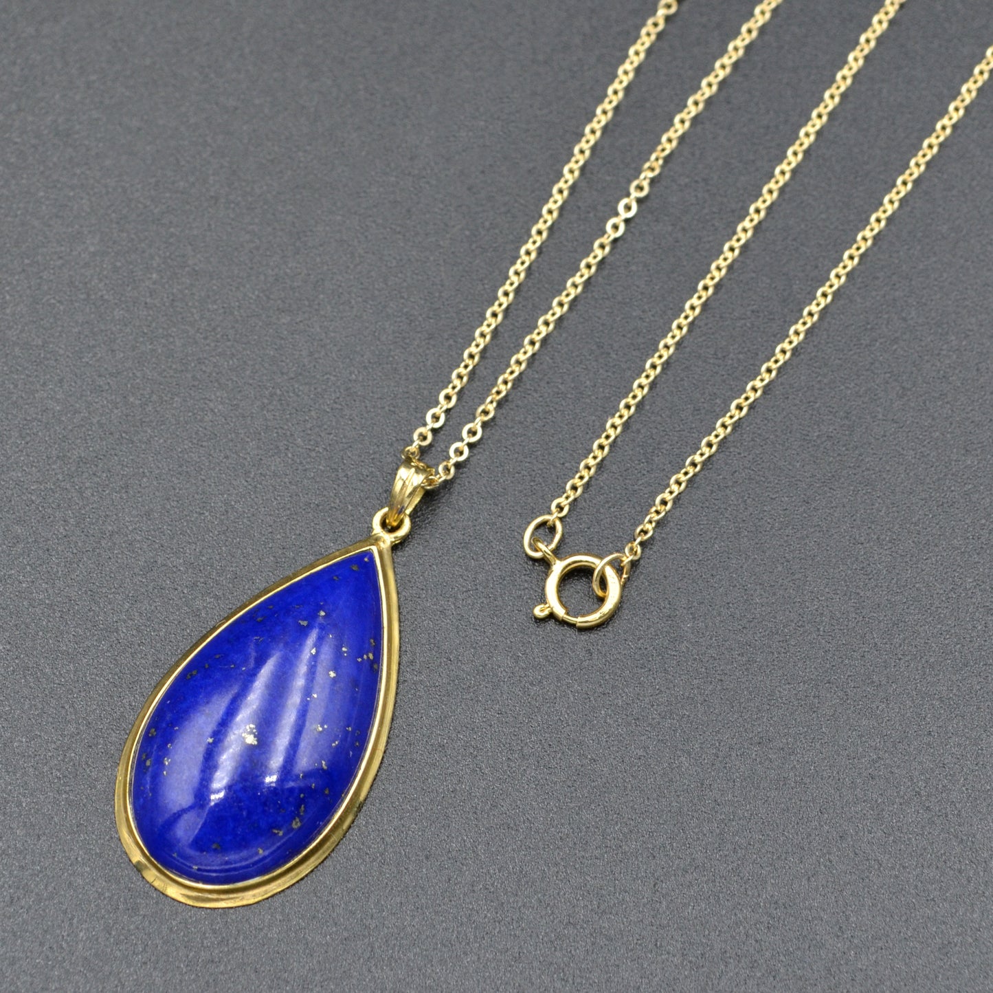 Vintage Teardrop Lapis Lazuli and 14k Gold Pendant Necklace