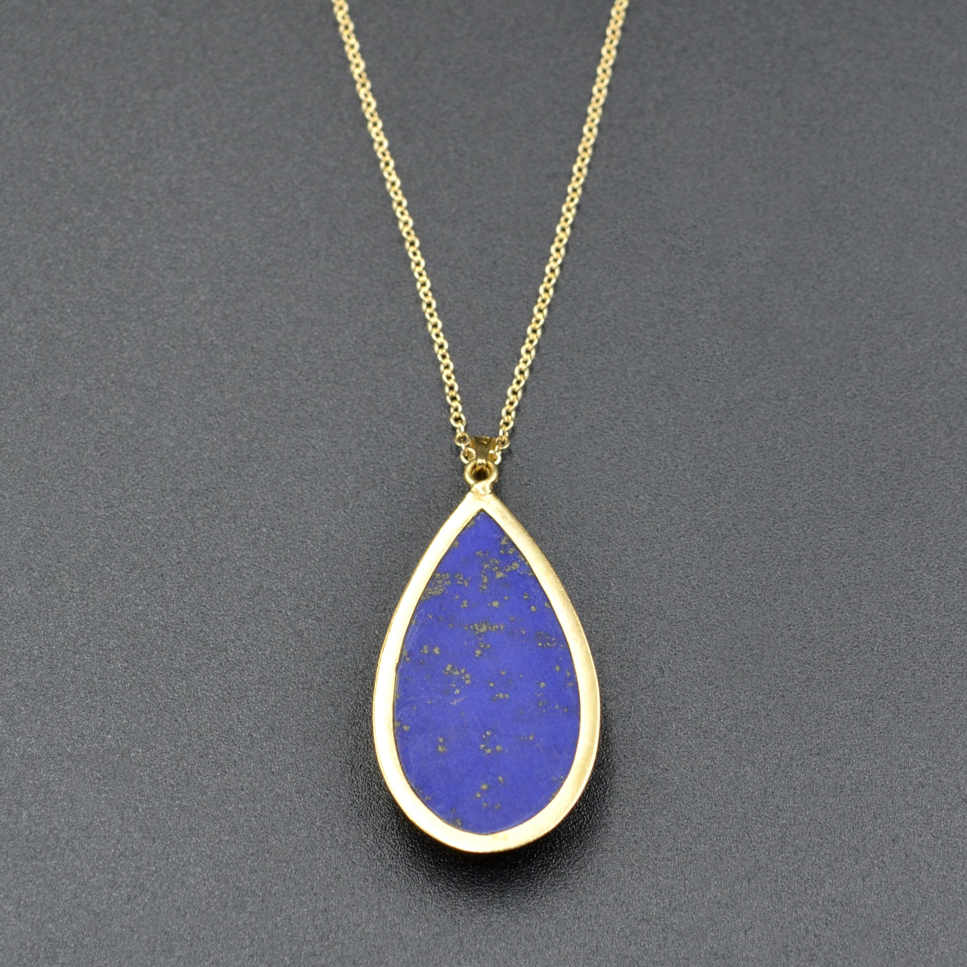 Vintage Teardrop Lapis Lazuli and 14k Gold Pendant Necklace